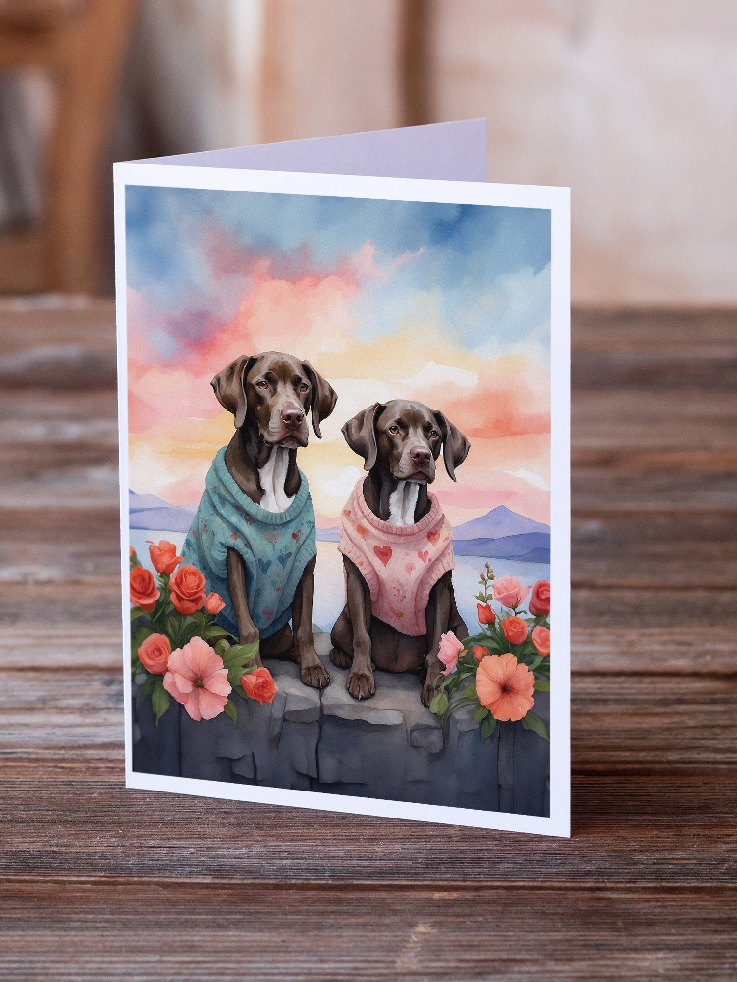 German Shorthaired Pointer Two Hearts Greeting Cards Pack of 8