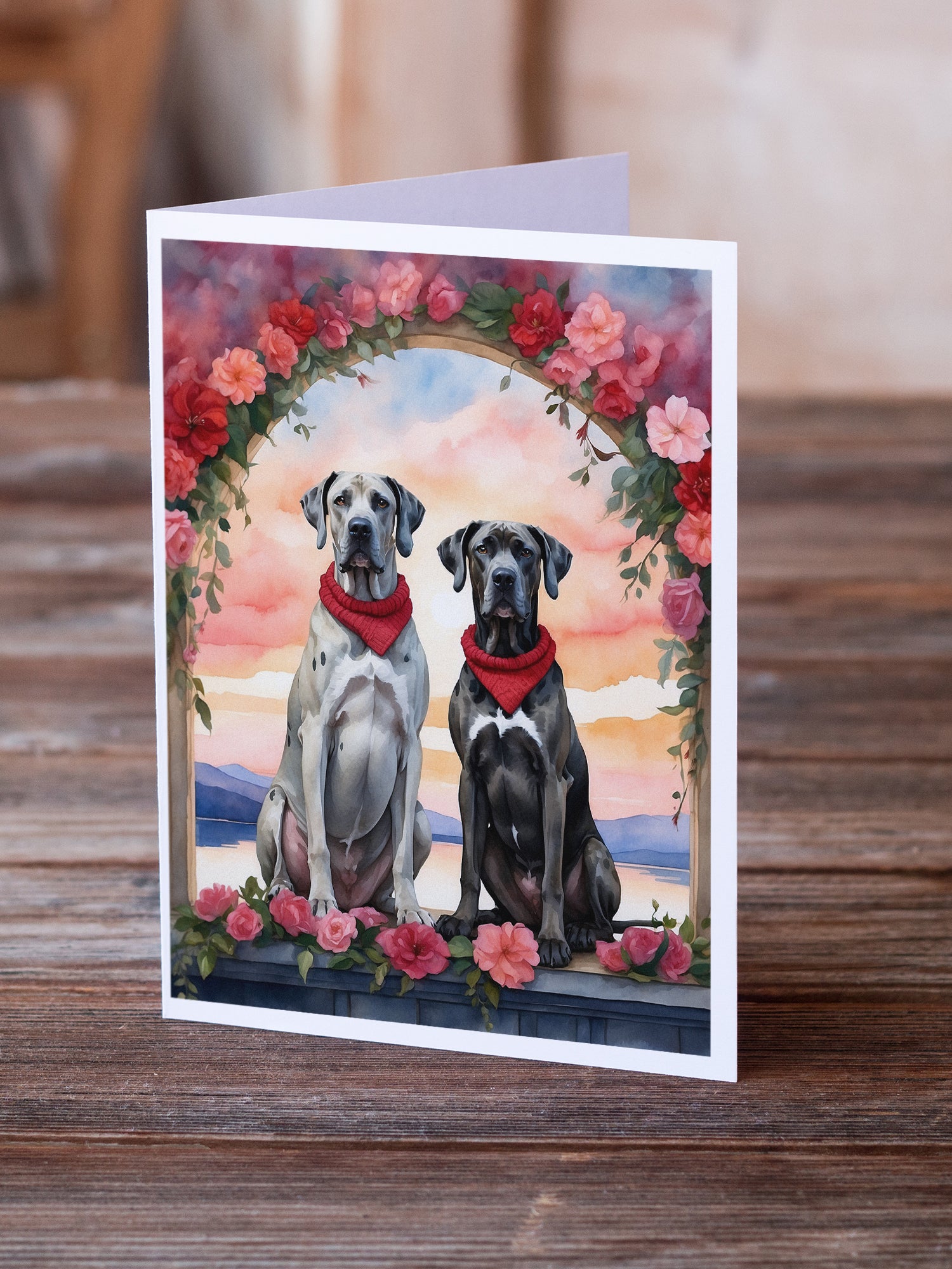 Great Dane Two Hearts Greeting Cards Pack of 8