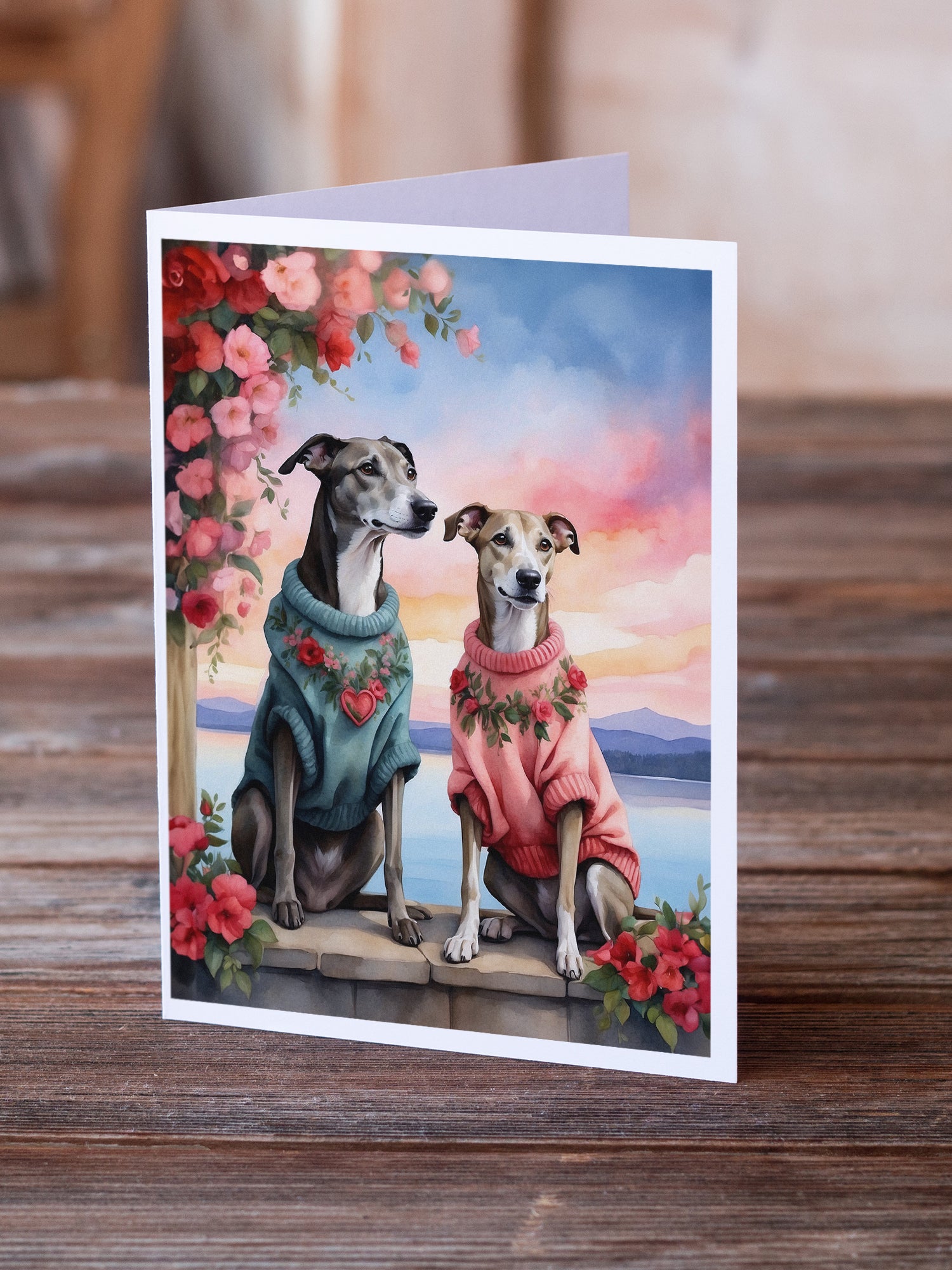 Greyhound Two Hearts Greeting Cards Pack of 8