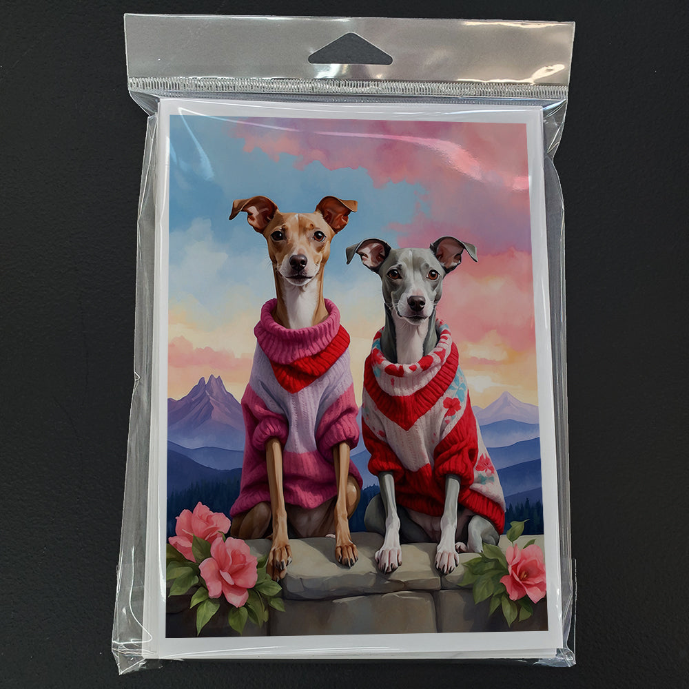 Italian Greyhound Two Hearts Greeting Cards Pack of 8