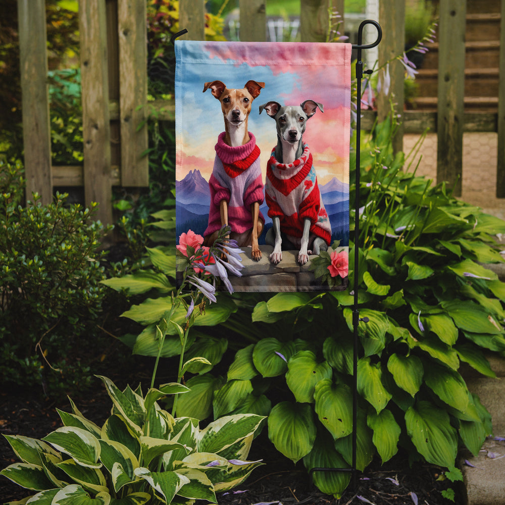 Italian Greyhound Two Hearts Garden Flag