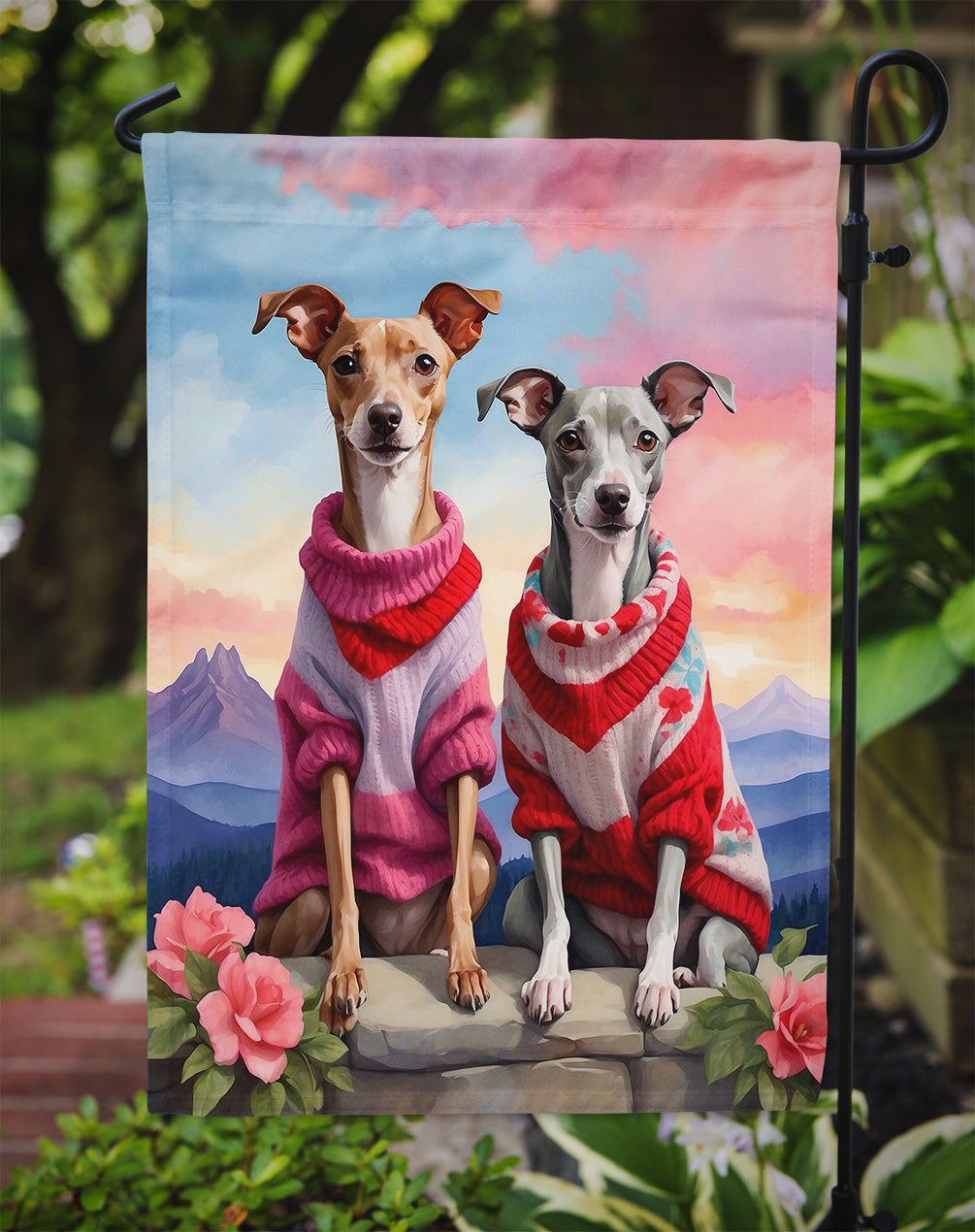 Italian Greyhound Two Hearts Garden Flag