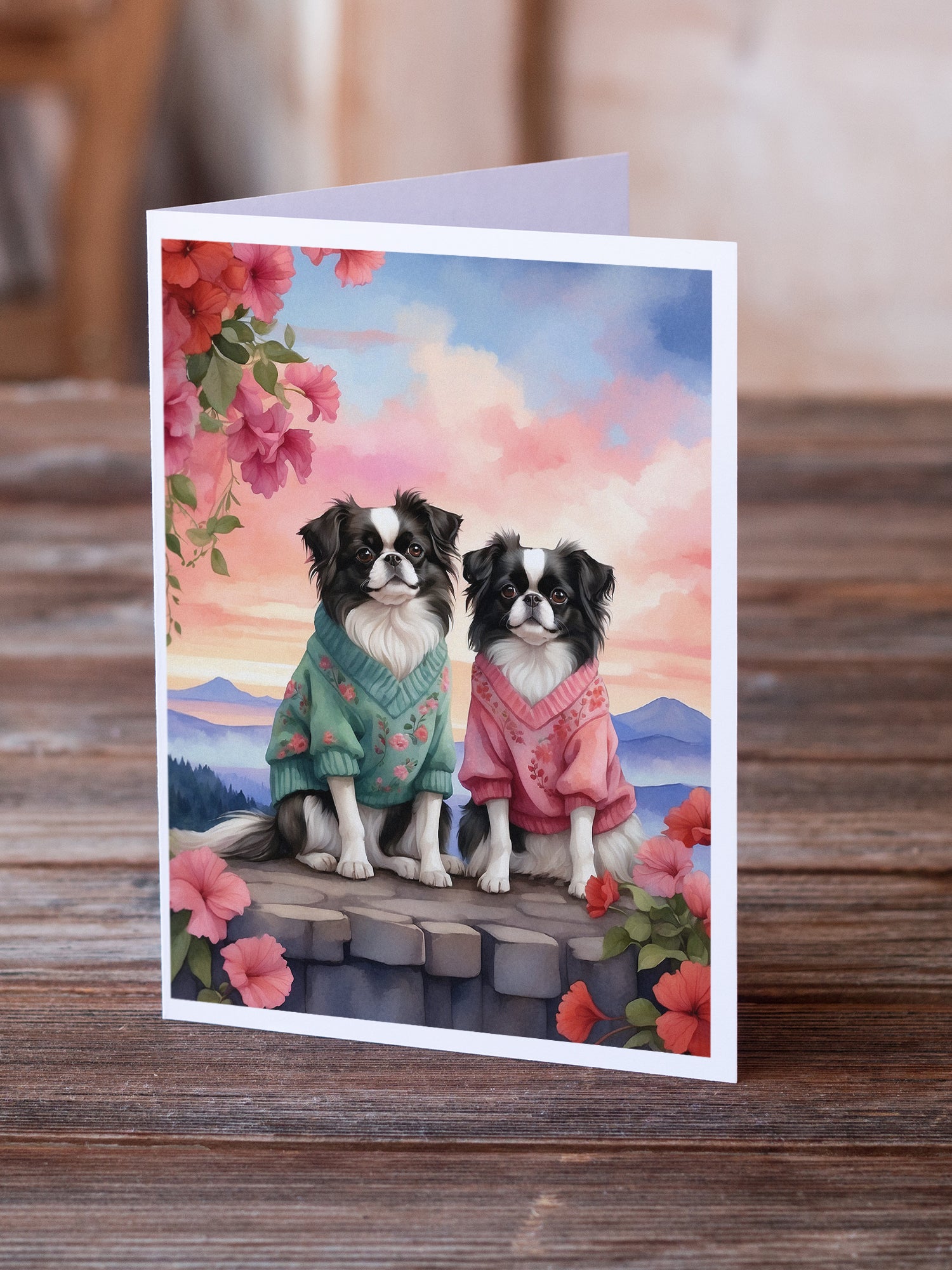 Japanese Chin Two Hearts Greeting Cards Pack of 8