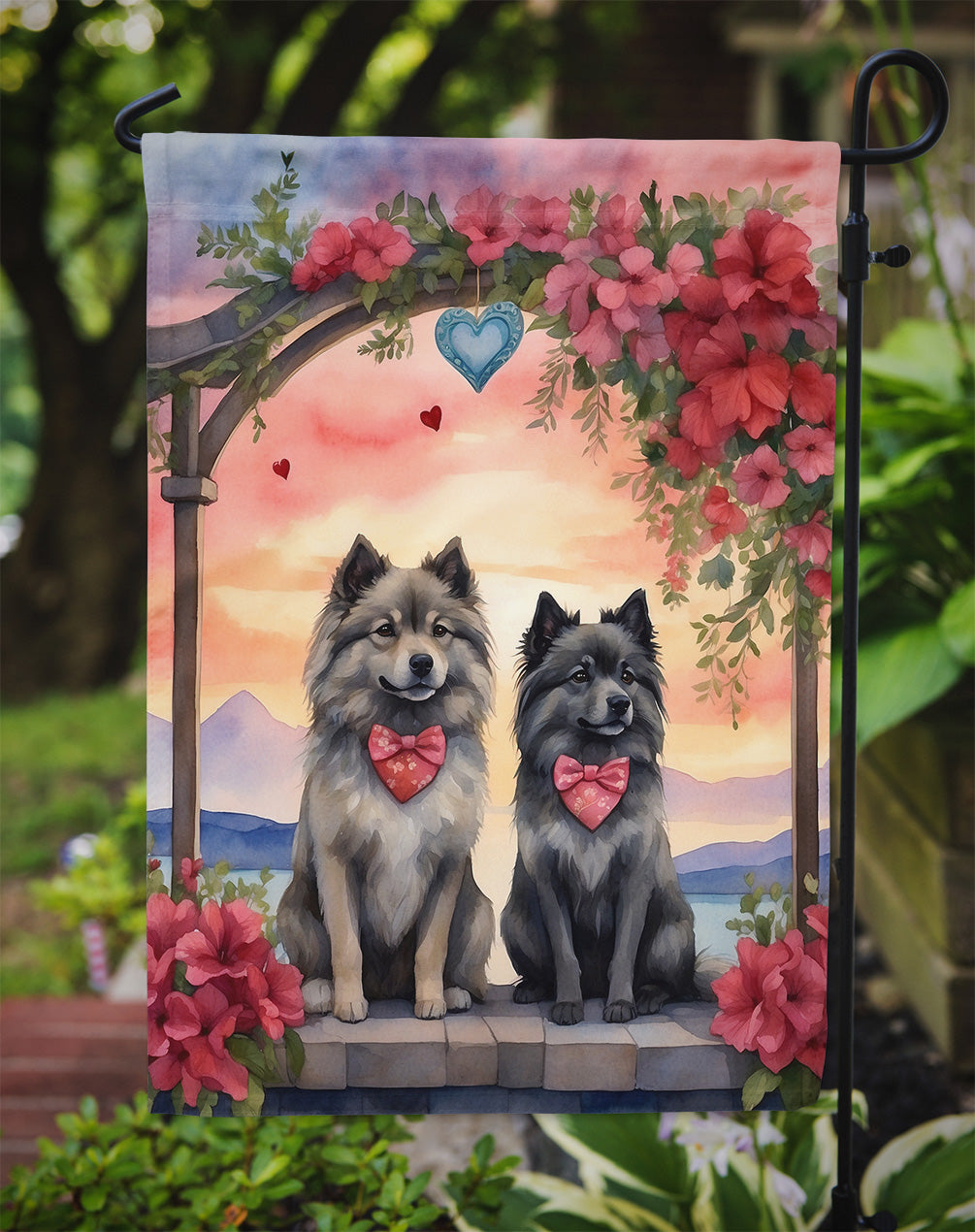 Keeshond Two Hearts Garden Flag