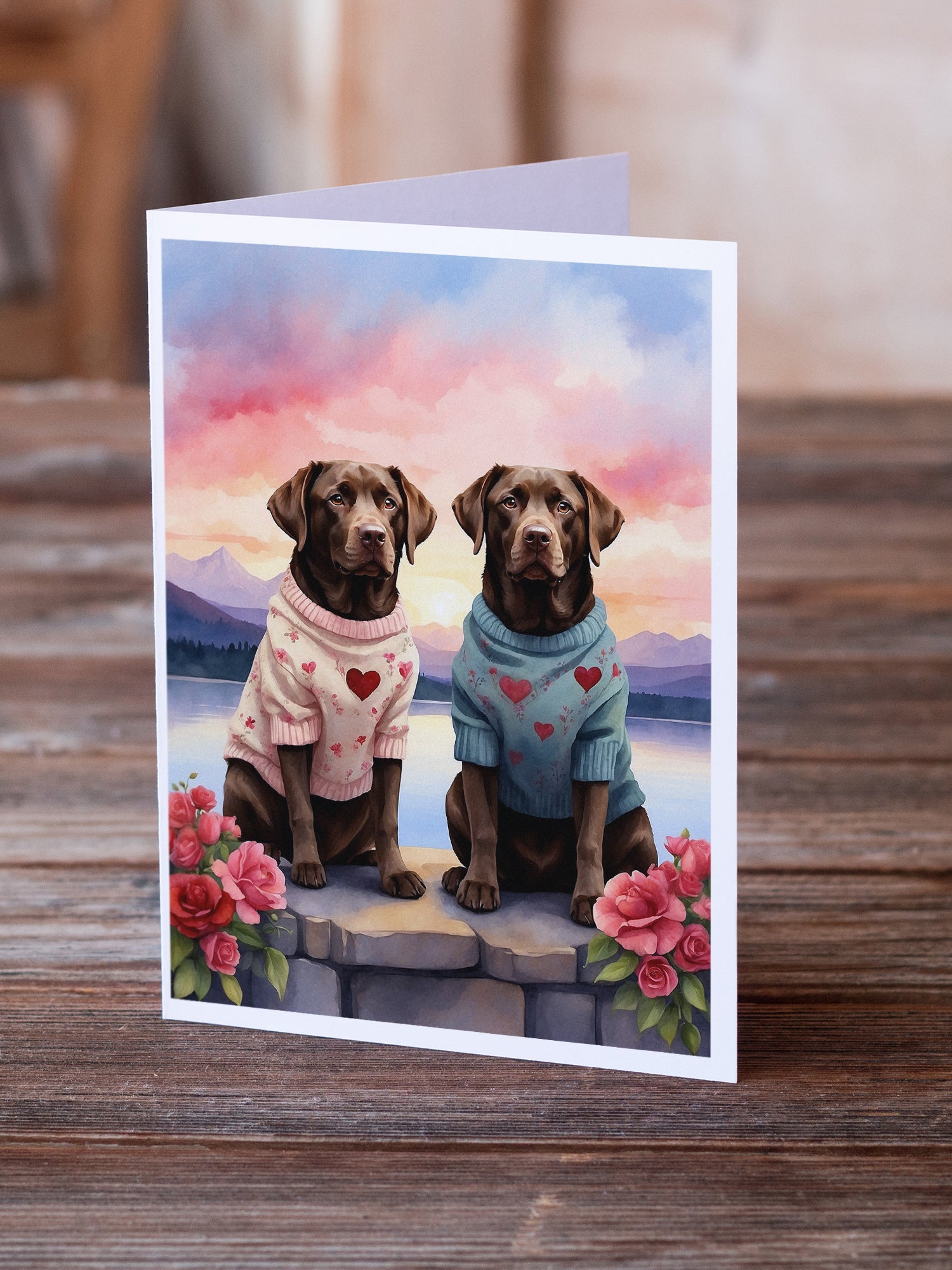 Buy this Chocolate Labrador Retriever Two Hearts Greeting Cards Pack of 8