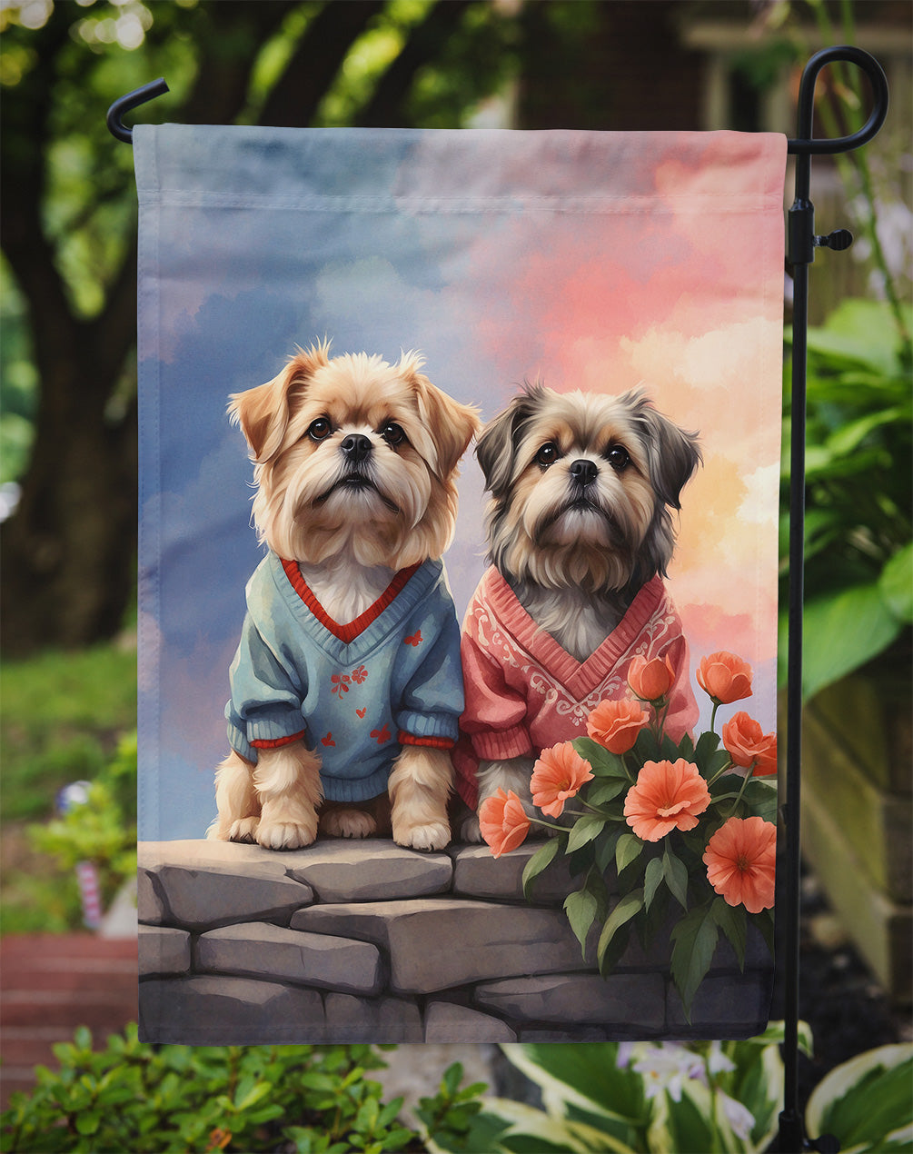 Lhasa Apso Two Hearts Garden Flag