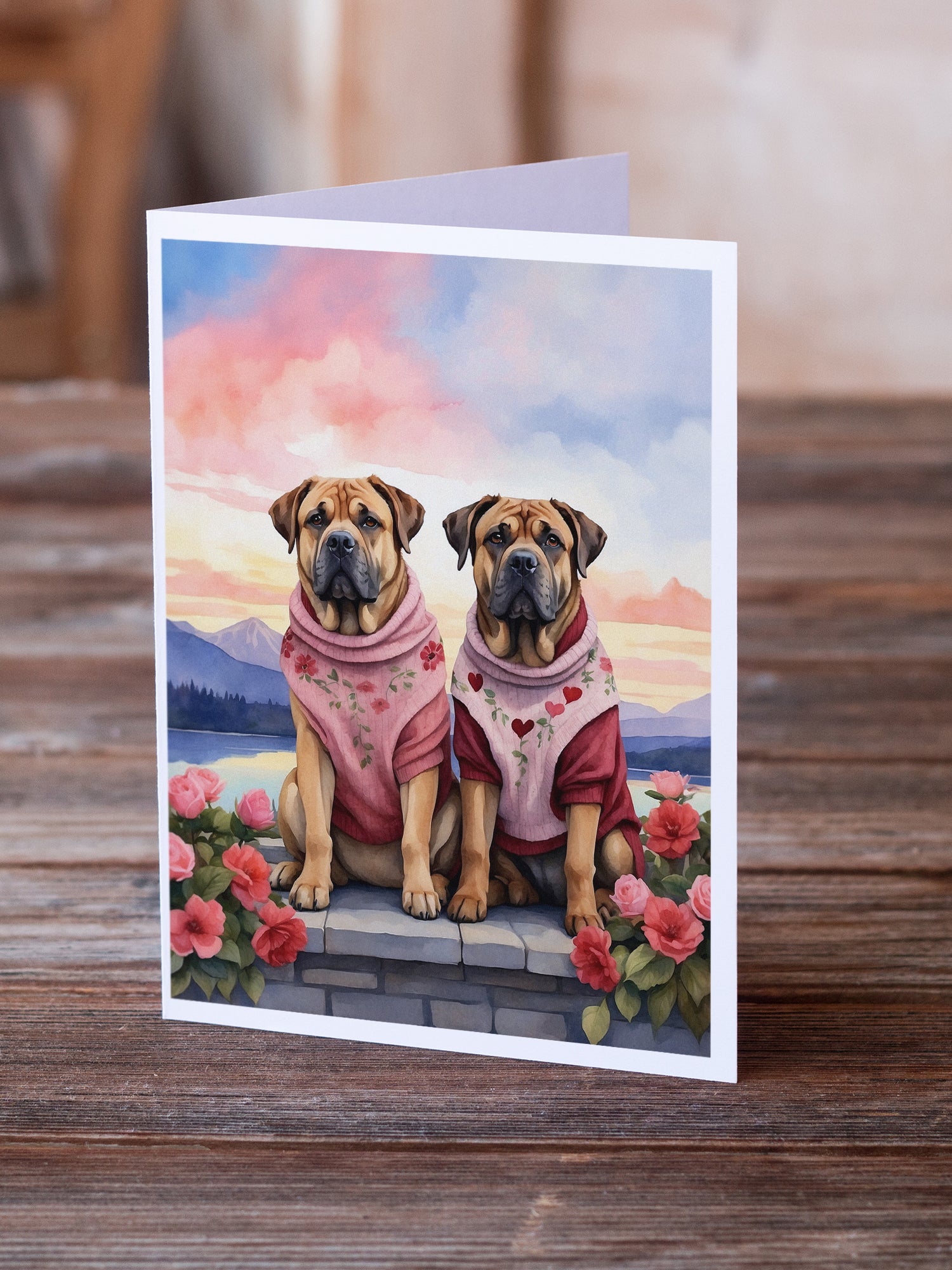 Buy this Mastiff Two Hearts Greeting Cards Pack of 8