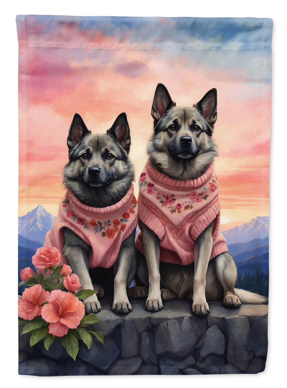 Buy this Norwegian Elkhound Two Hearts Garden Flag