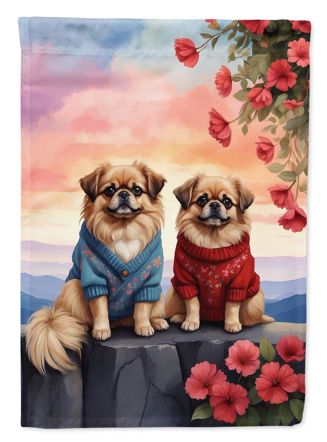 Buy this Pekingese Two Hearts House Flag