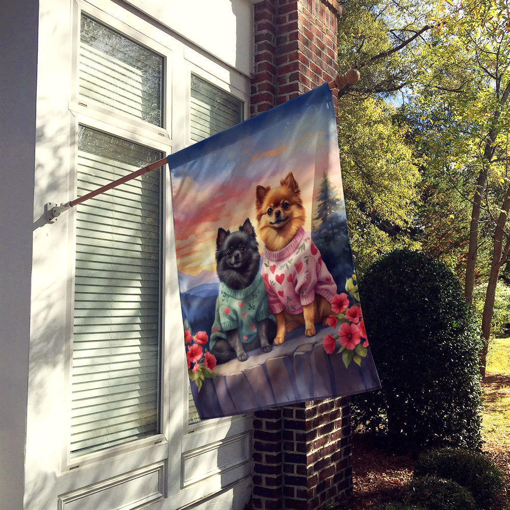 Buy this Pomeranian Two Hearts House Flag