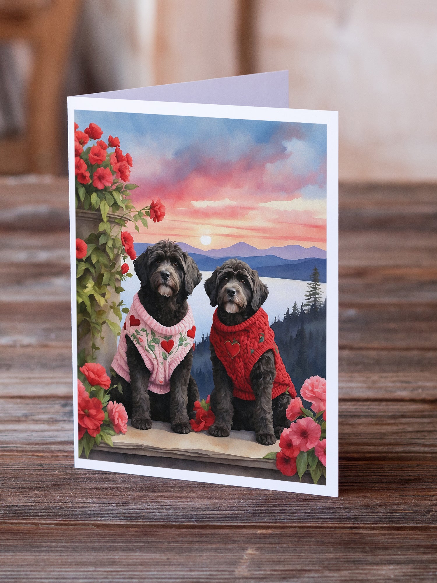 Portuguese Water Dog Two Hearts Greeting Cards Pack of 8