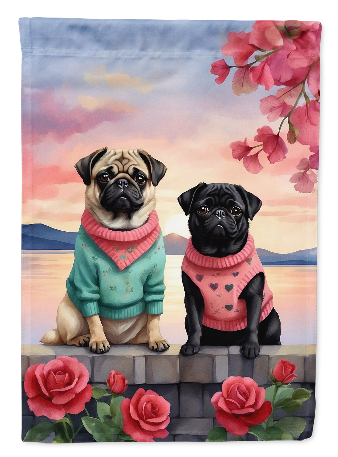 Buy this Pug Two Hearts House Flag