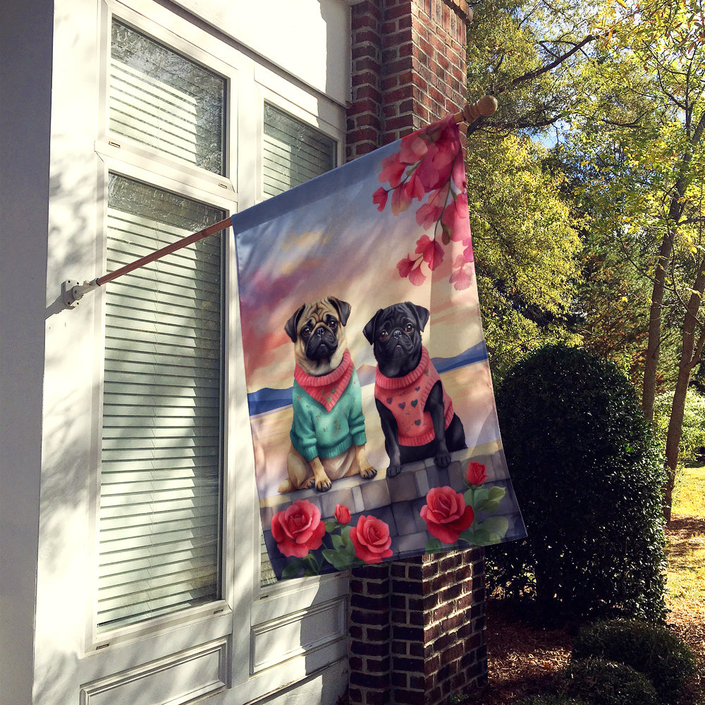 Pug Two Hearts House Flag