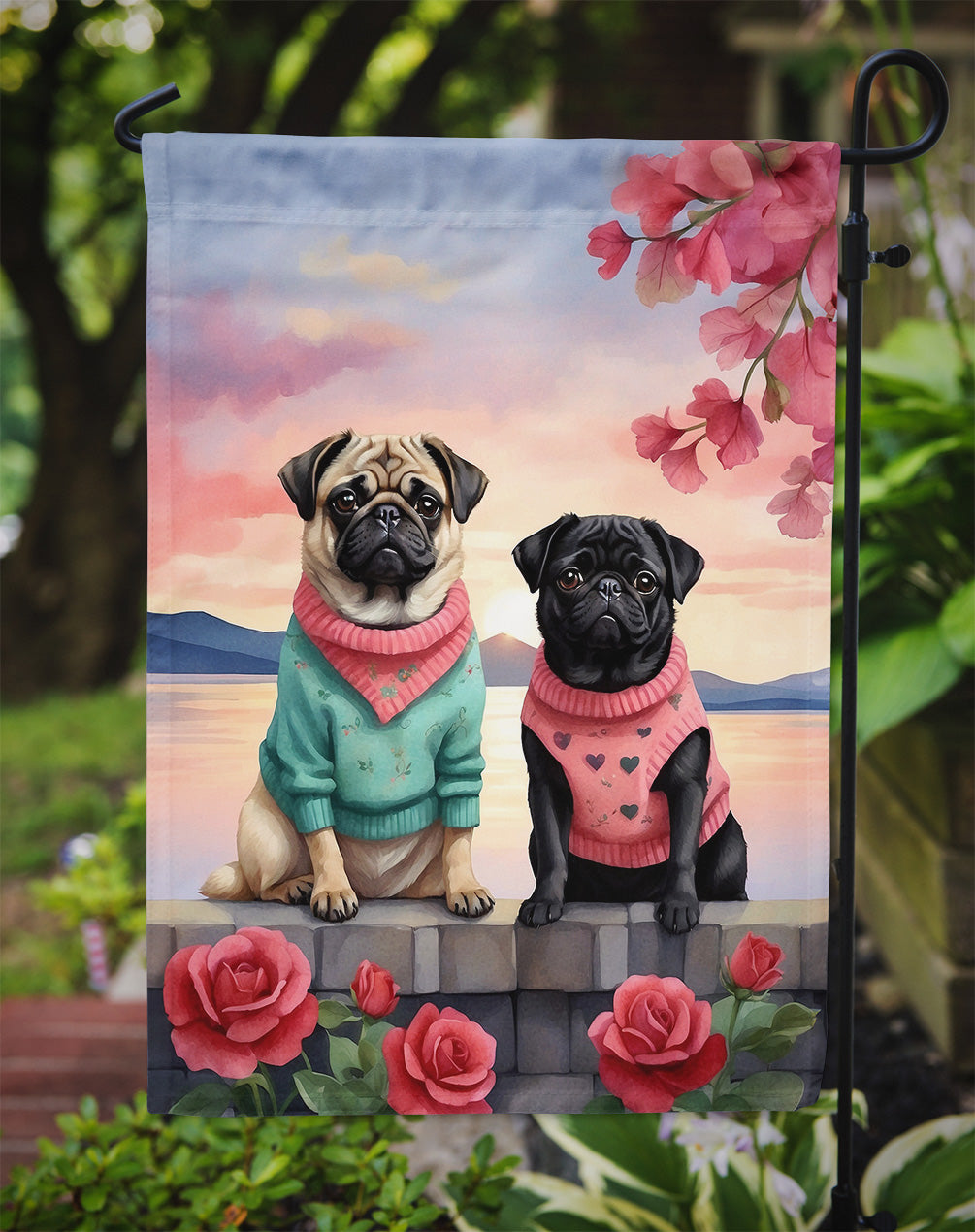 Pug Two Hearts Garden Flag