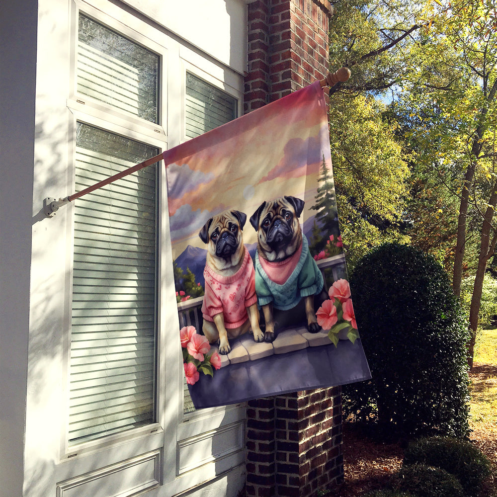 Pug Two Hearts House Flag