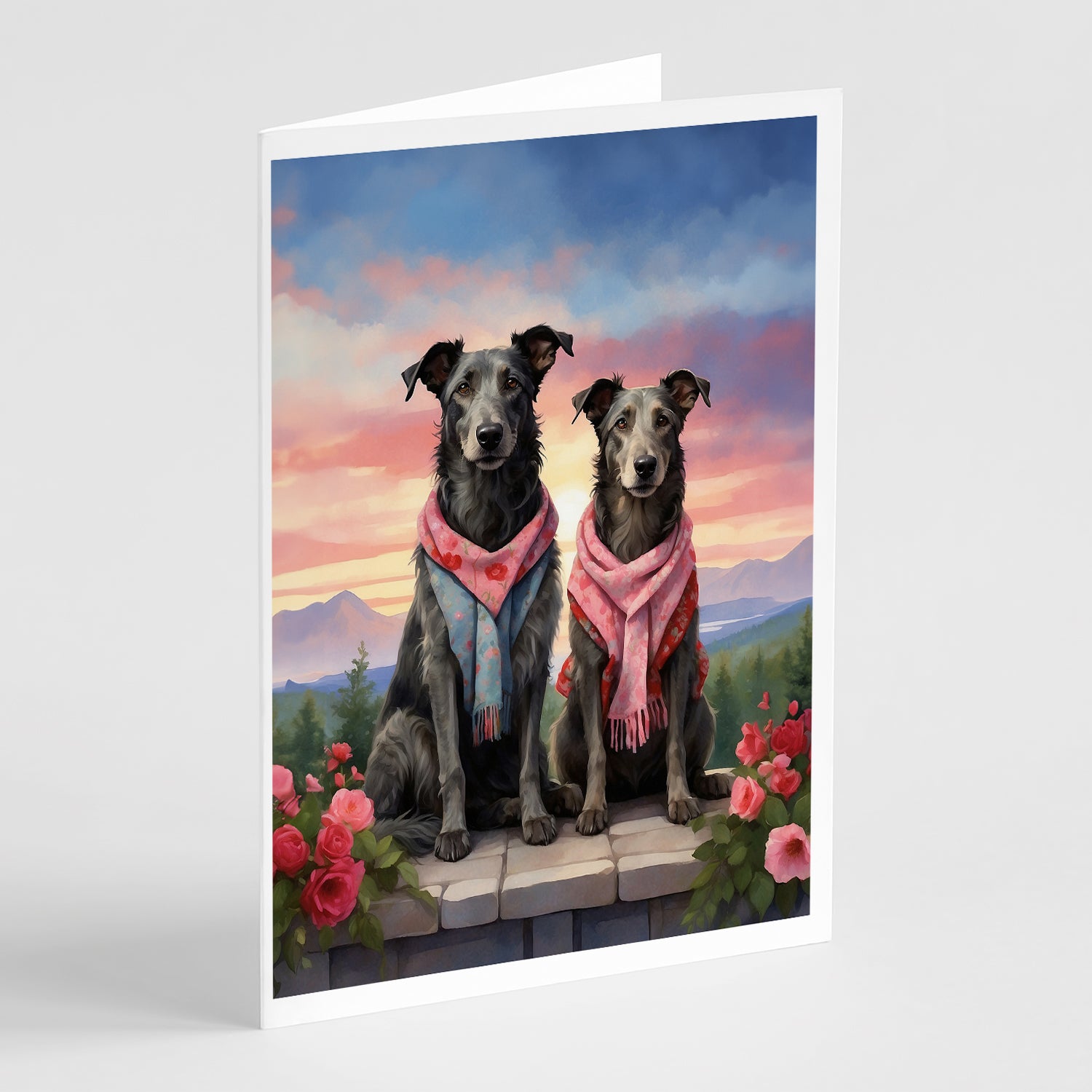 Buy this Scottish Deerhound Two Hearts Greeting Cards Pack of 8