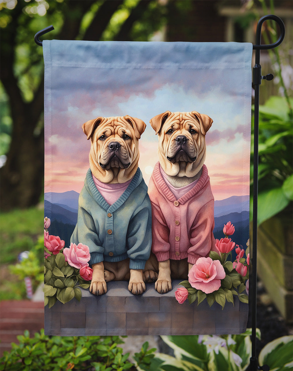 Shar Pei Two Hearts Garden Flag