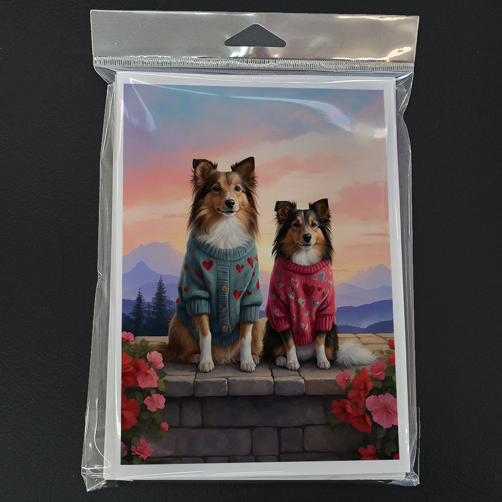 Sheltie Two Hearts Greeting Cards Pack of 8