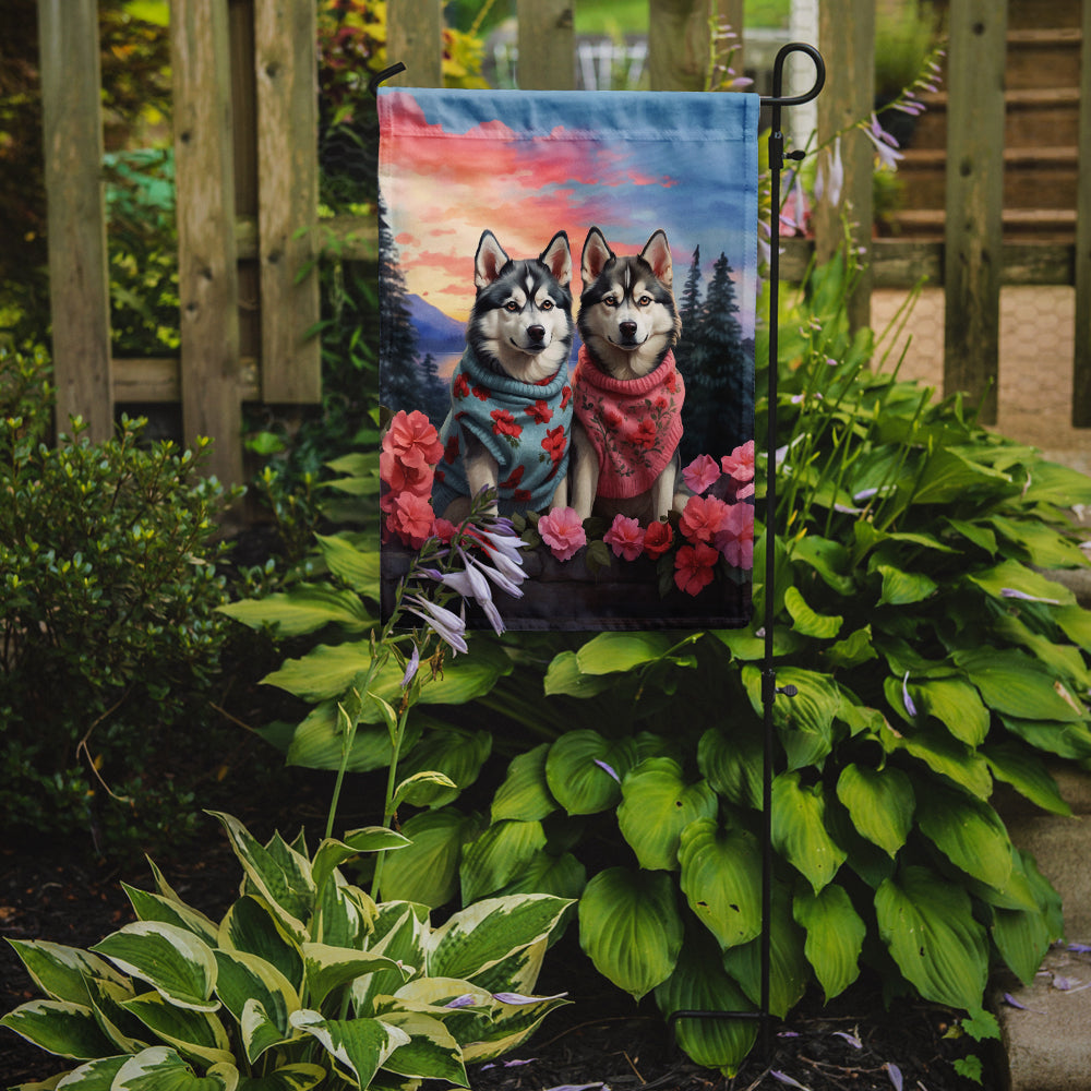 Siberian Husky Two Hearts Garden Flag