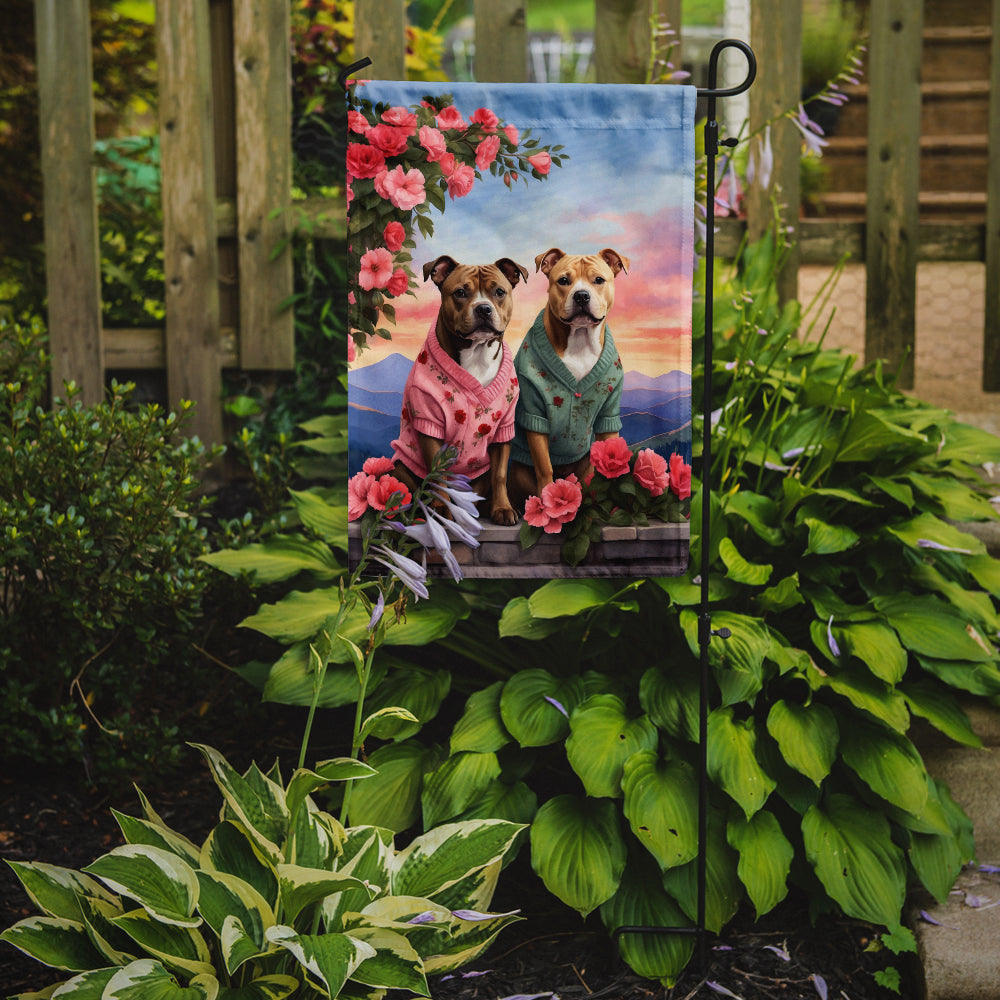 Staffordshire Bull Terrier Two Hearts Garden Flag