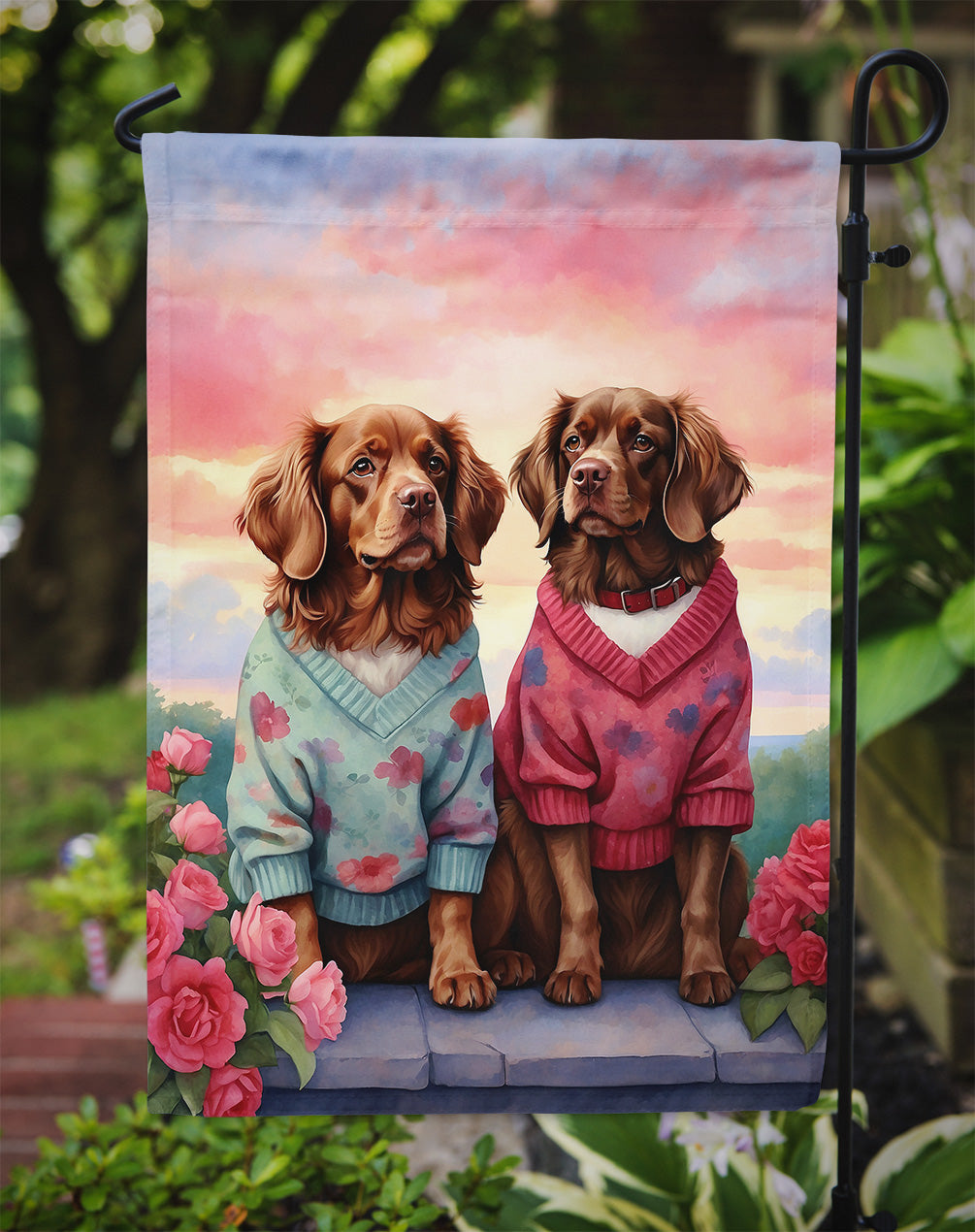 Sussex Spaniel Two Hearts Garden Flag