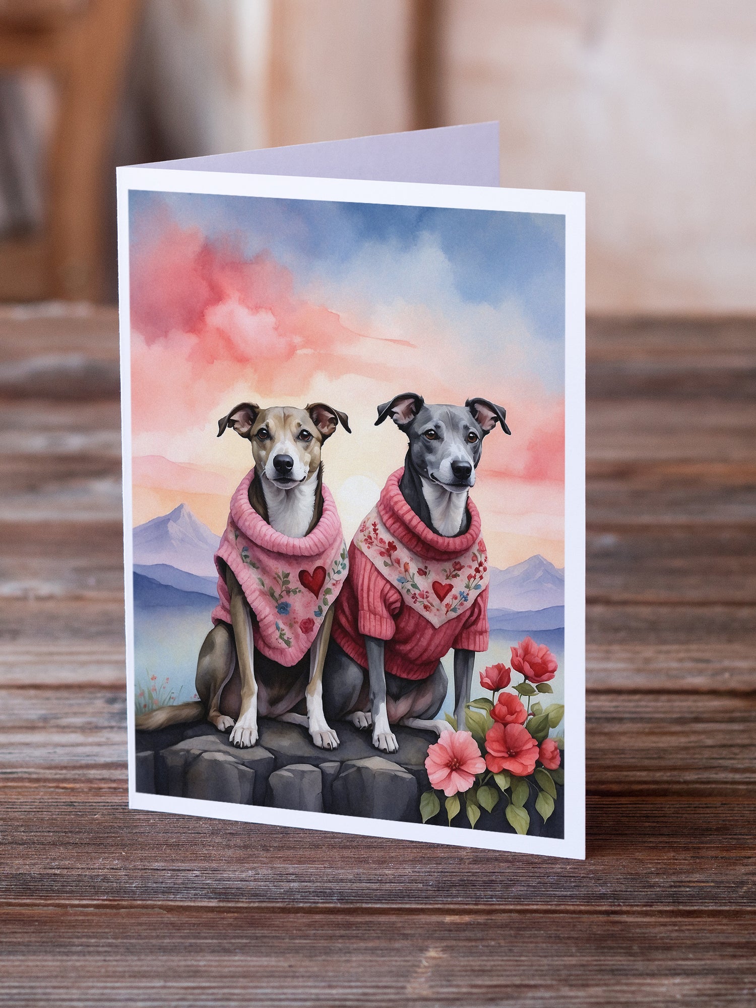 Whippet Two Hearts Greeting Cards Pack of 8