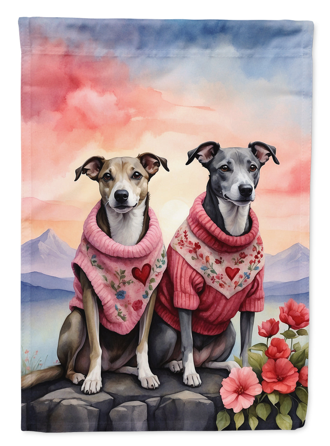 Buy this Whippet Two Hearts Garden Flag