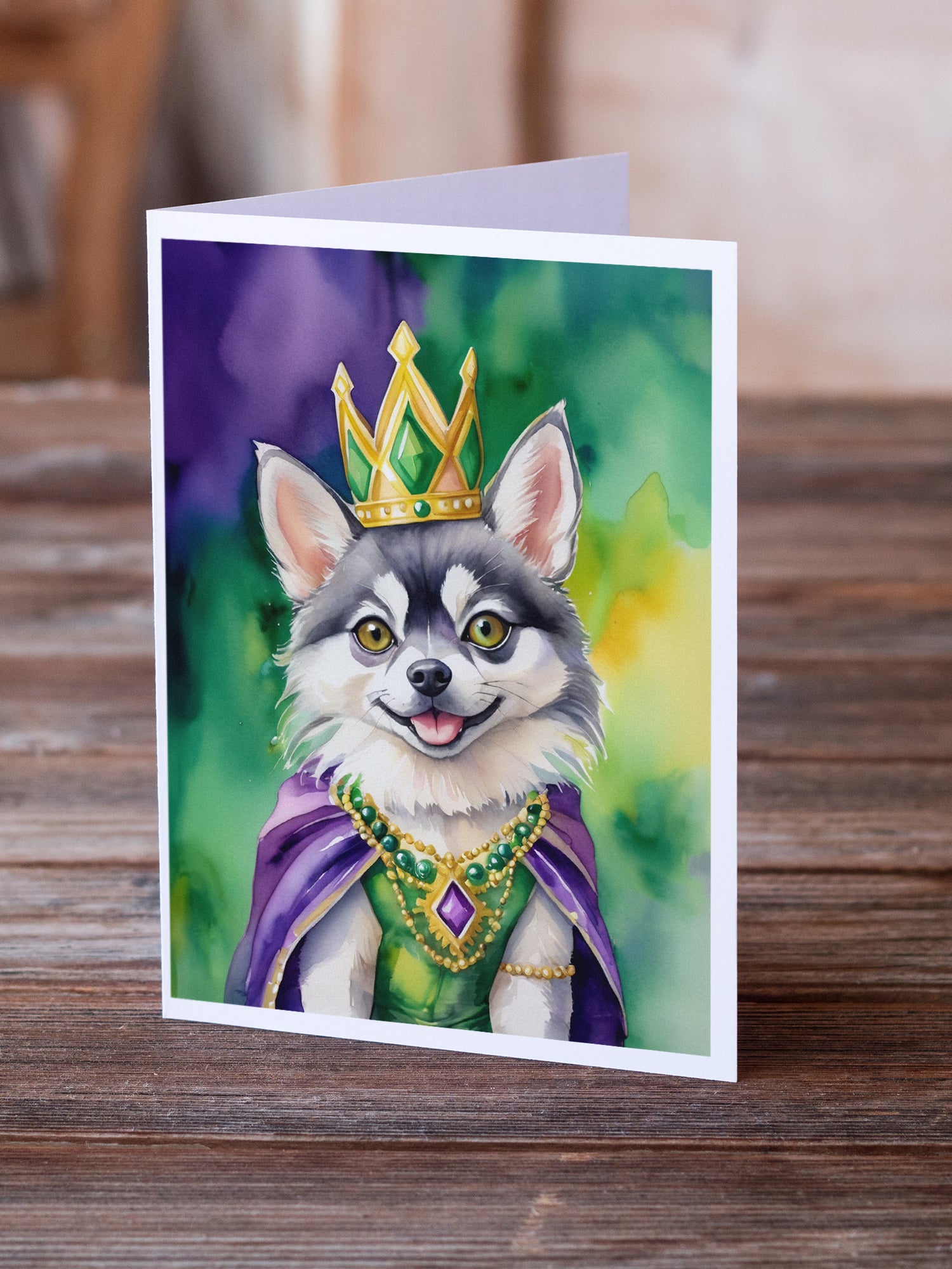 Buy this Alaskan Klee Kai King of Mardi Gras Greeting Cards Pack of 8