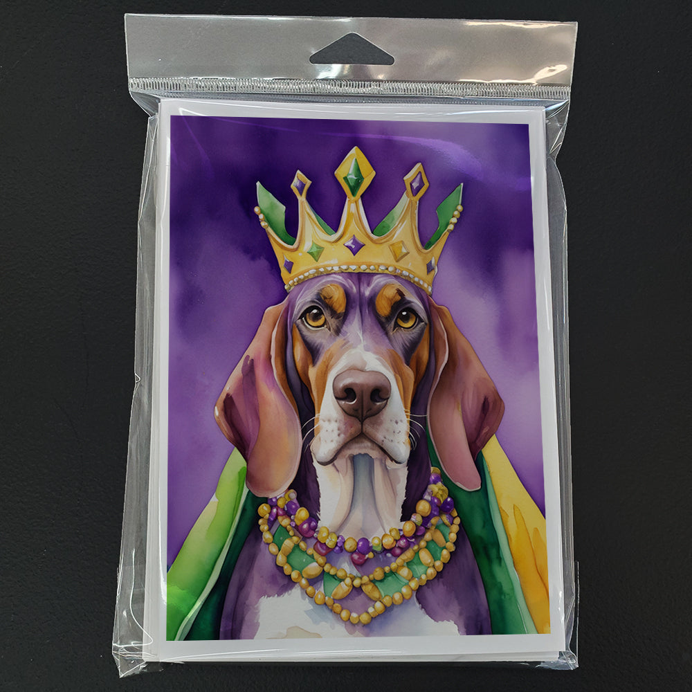 American English Coonhound King of Mardi Gras Greeting Cards Pack of 8