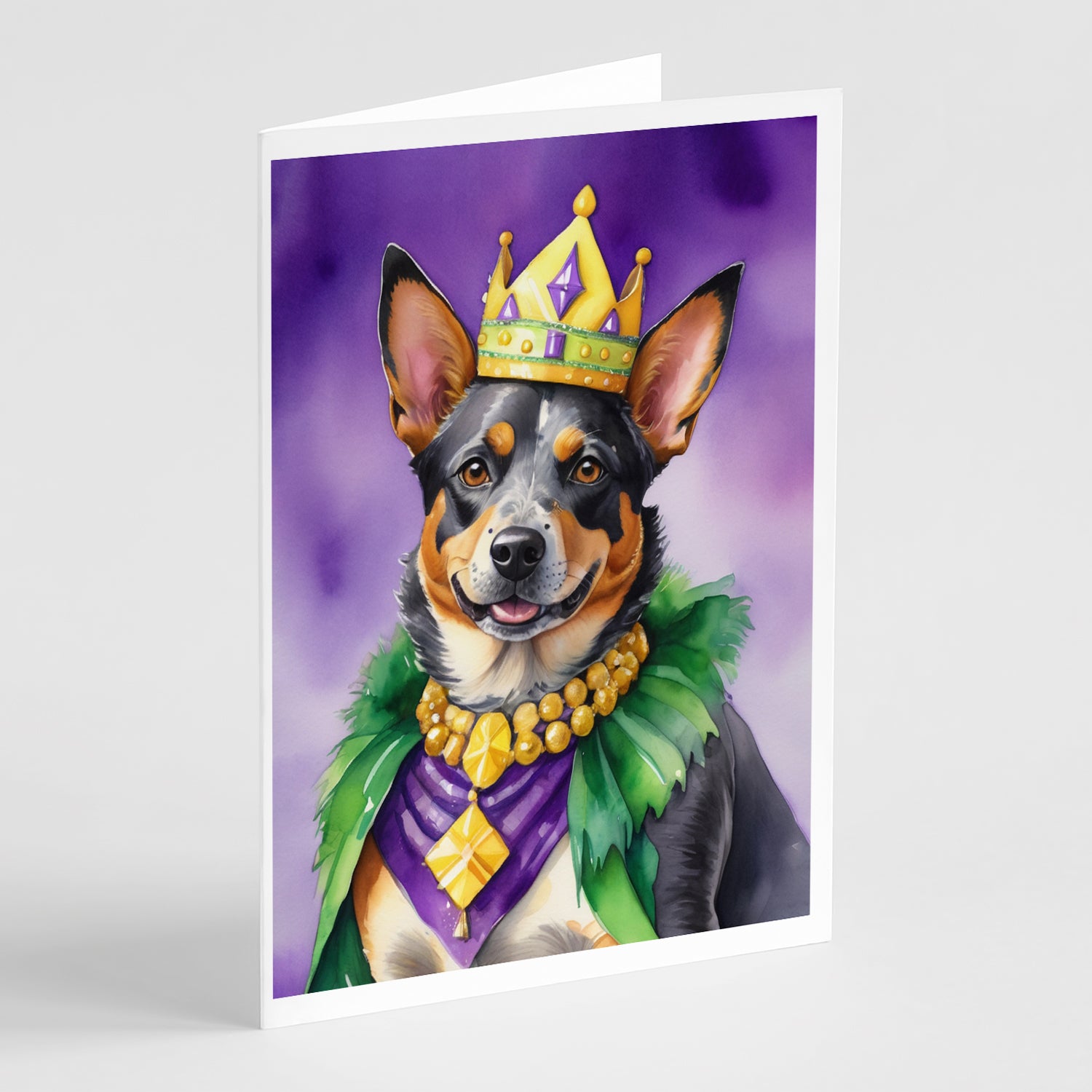 Buy this Australian Cattle Dog King of Mardi Gras Greeting Cards Pack of 8