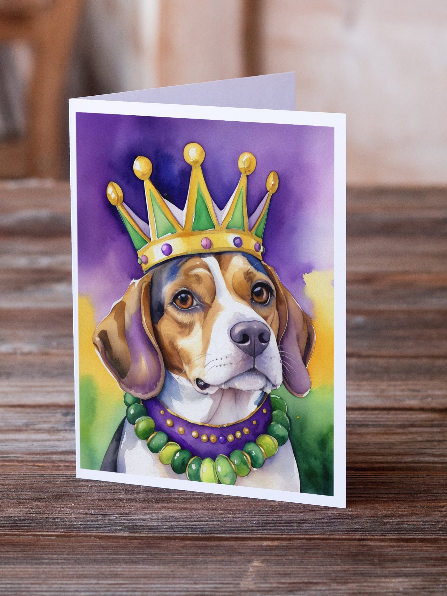 Beagle King of Mardi Gras Greeting Cards Pack of 8