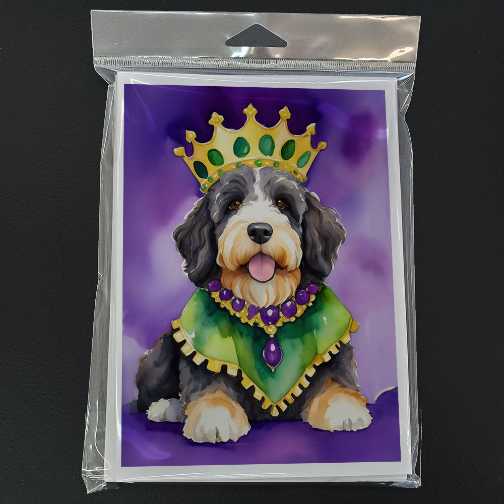 Bernedoodle King of Mardi Gras Greeting Cards Pack of 8