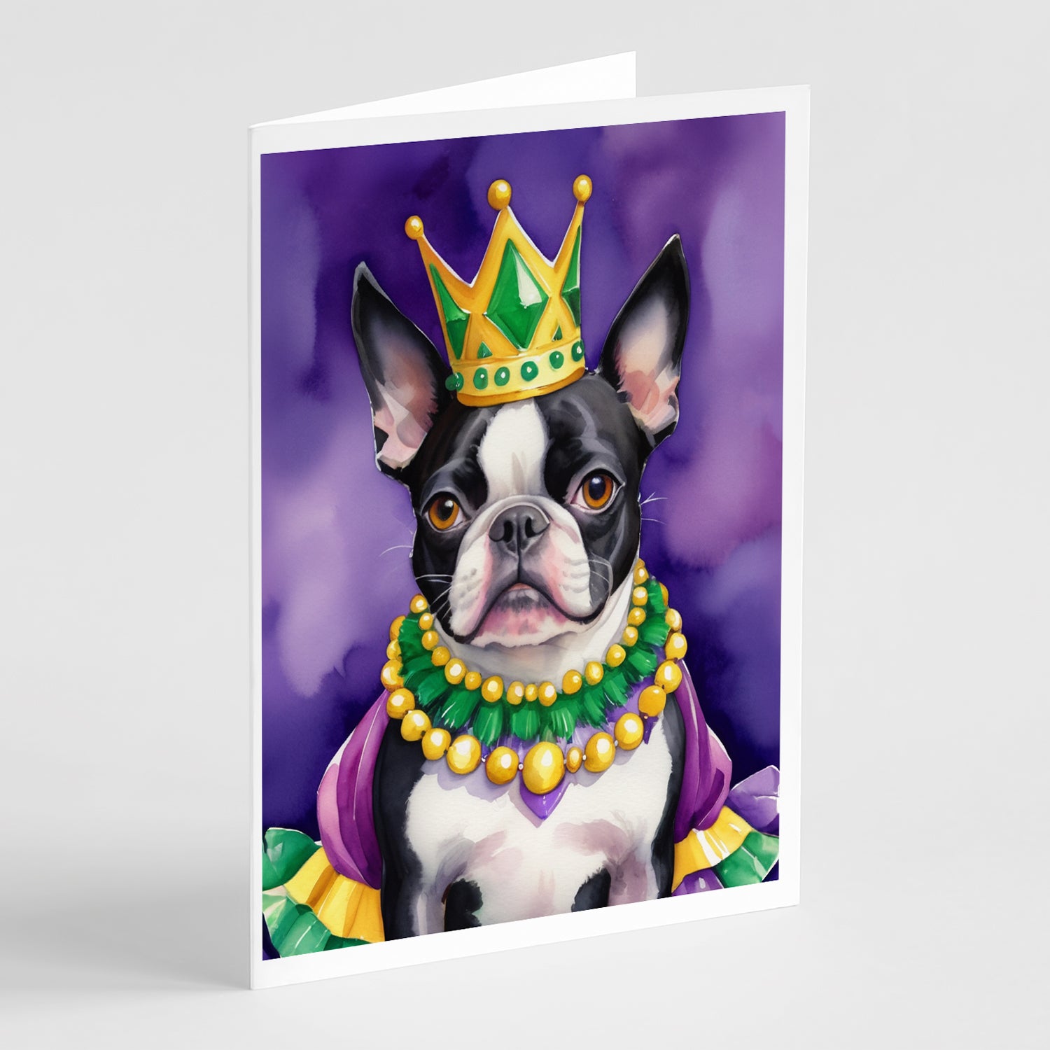 Buy this Boston Terrier King of Mardi Gras Greeting Cards Pack of 8