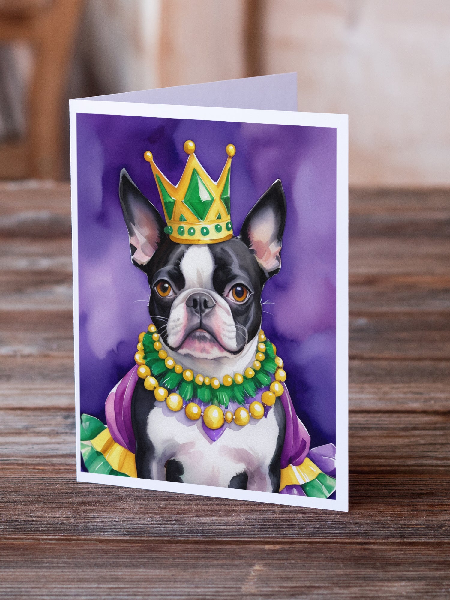 Buy this Boston Terrier King of Mardi Gras Greeting Cards Pack of 8