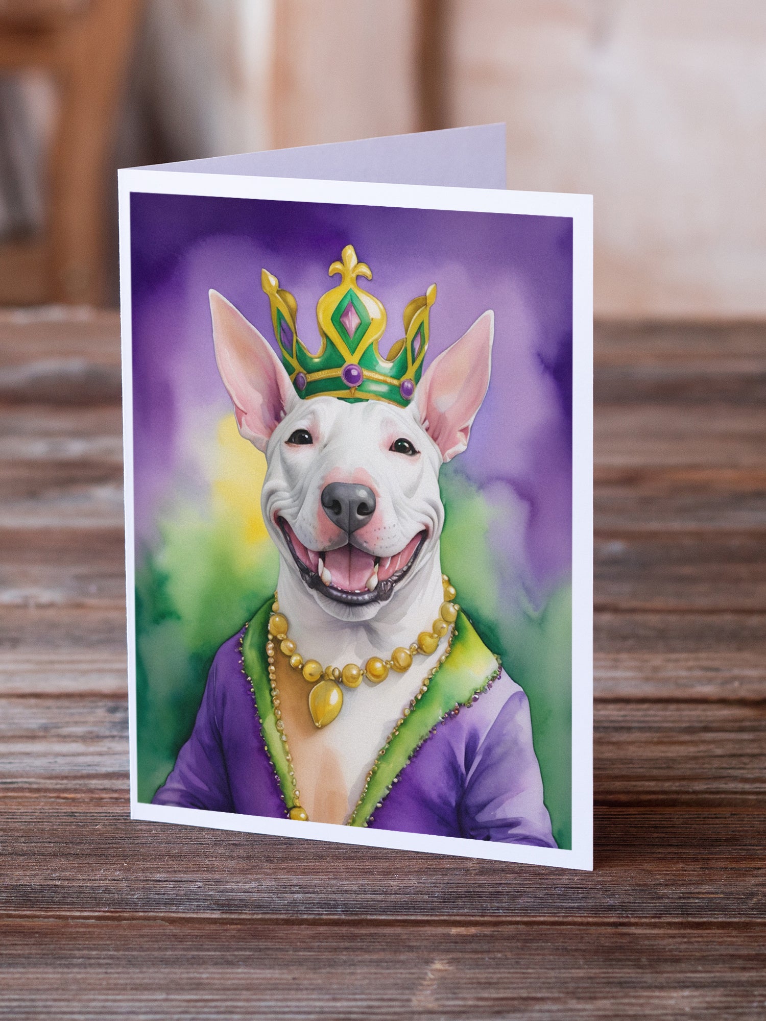 Buy this Bull Terrier King of Mardi Gras Greeting Cards Pack of 8