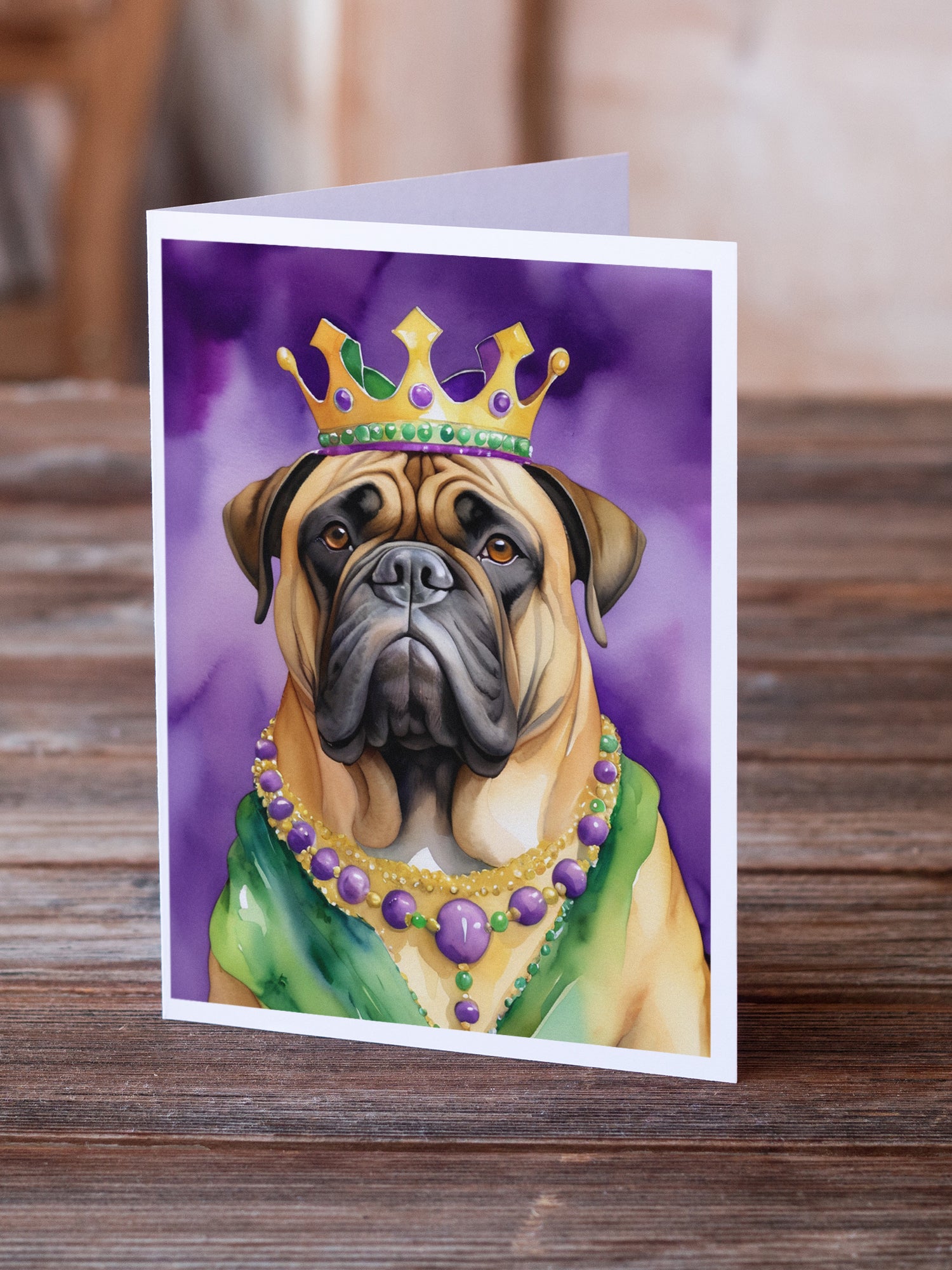 Bullmastiff King of Mardi Gras Greeting Cards Pack of 8