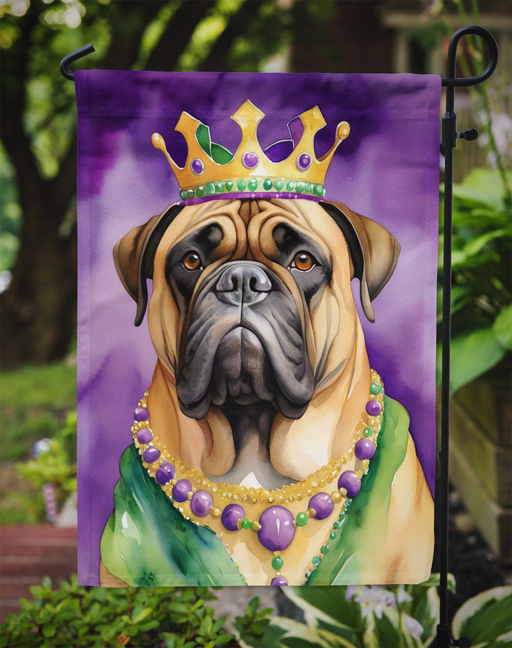 Bullmastiff King of Mardi Gras Garden Flag