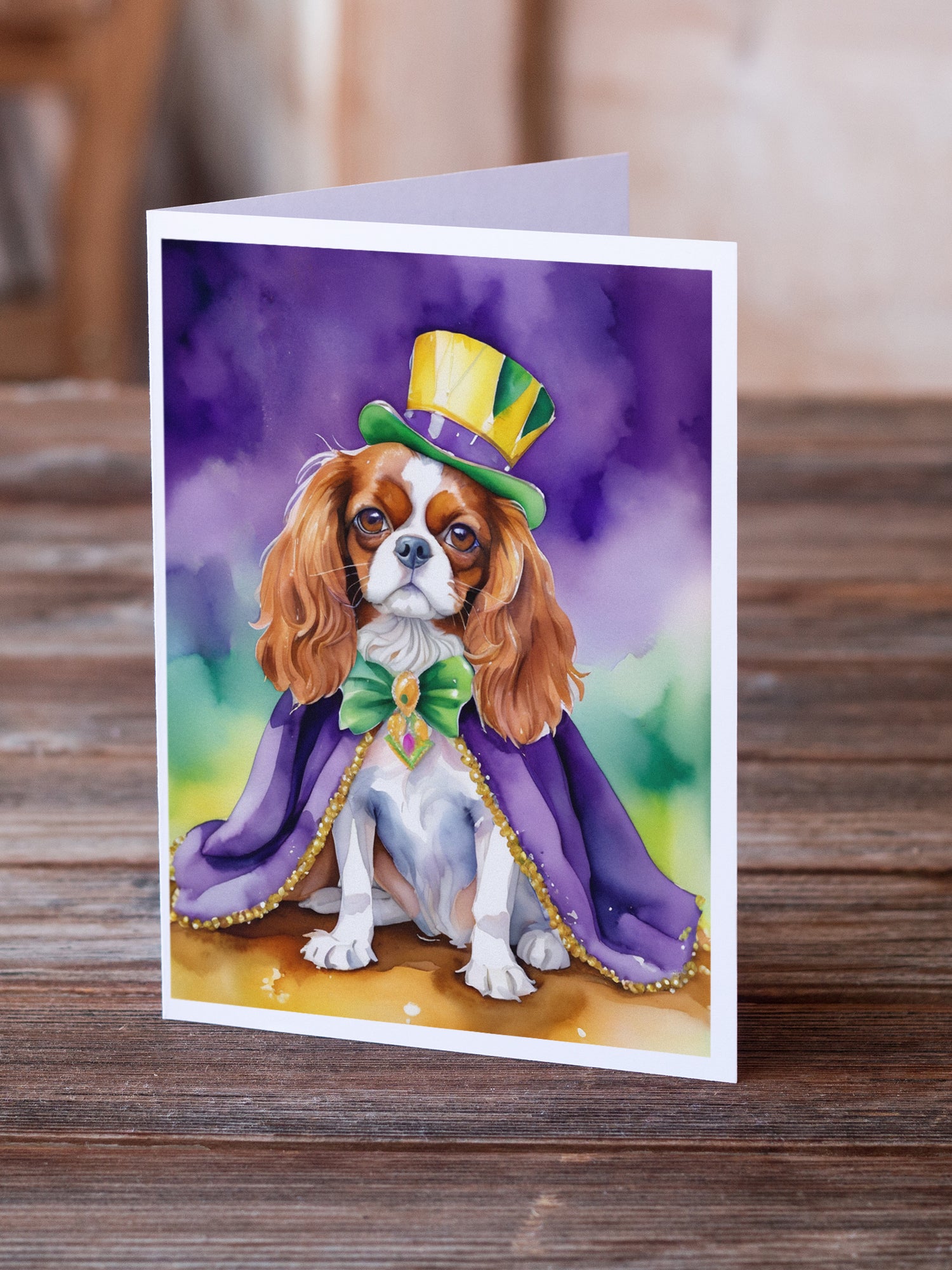 Cavalier Spaniel King of Mardi Gras Greeting Cards Pack of 8