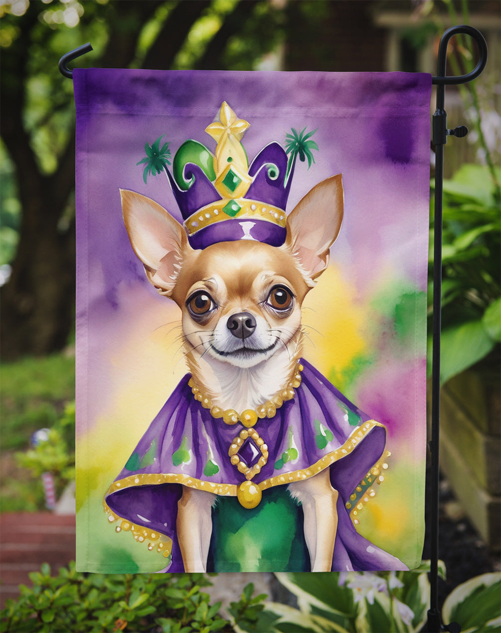 Chihuahua King of Mardi Gras Garden Flag