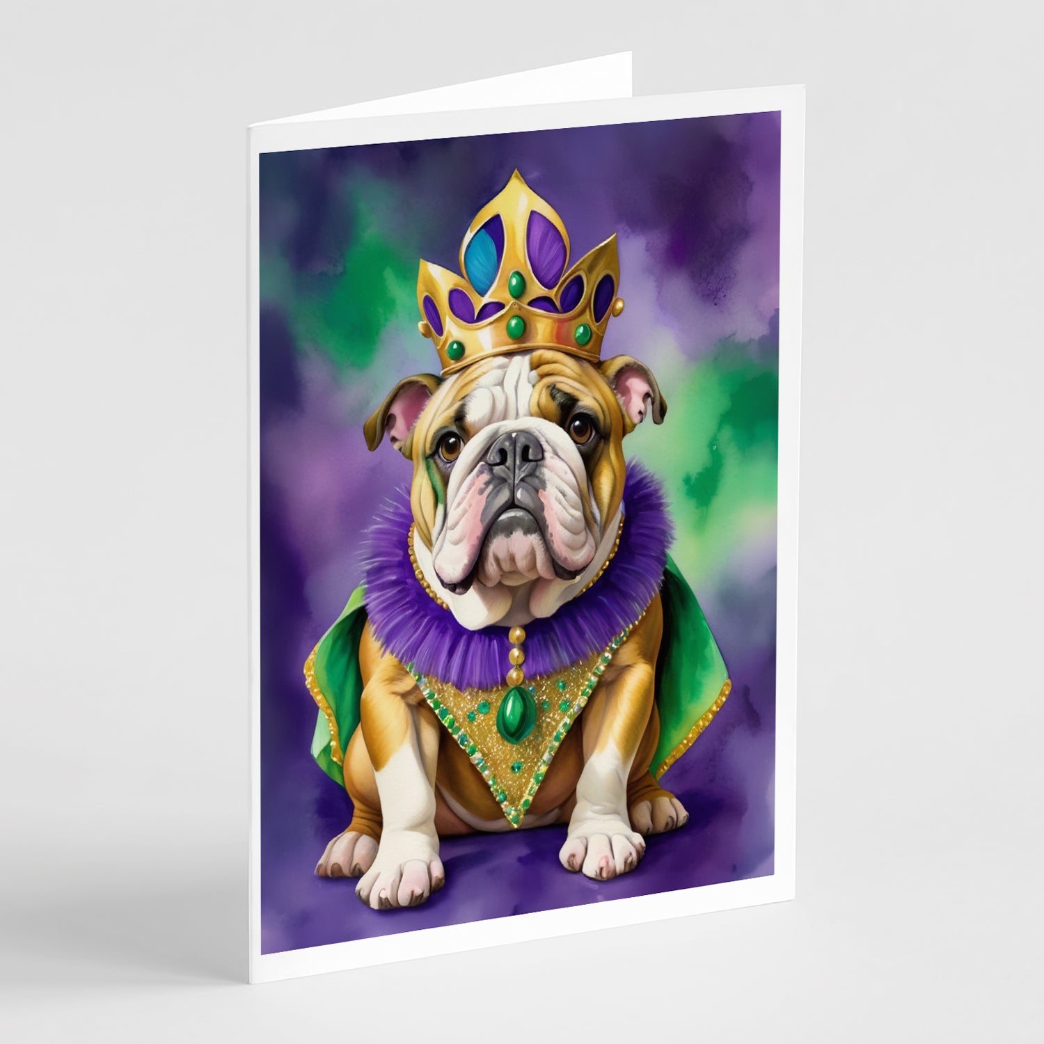 Buy this English Bulldog King of Mardi Gras Greeting Cards Pack of 8