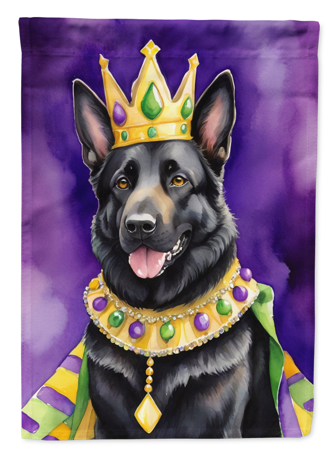 Buy this Black German Shepherd King of Mardi Gras House Flag