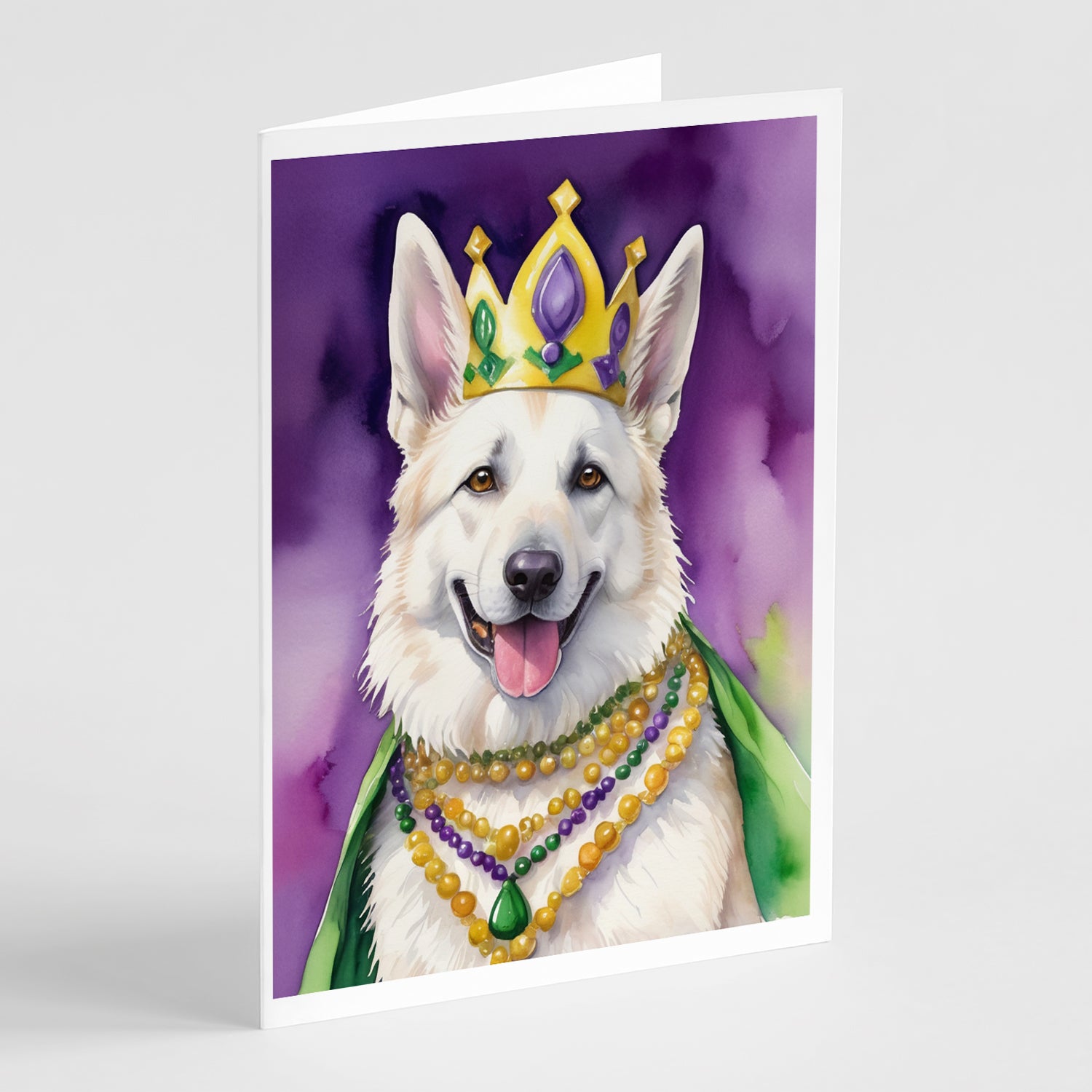 Buy this White German Shepherd King of Mardi Gras Greeting Cards Pack of 8