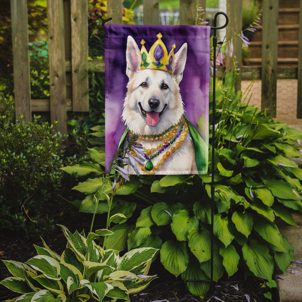 White German Shepherd King of Mardi Gras Garden Flag