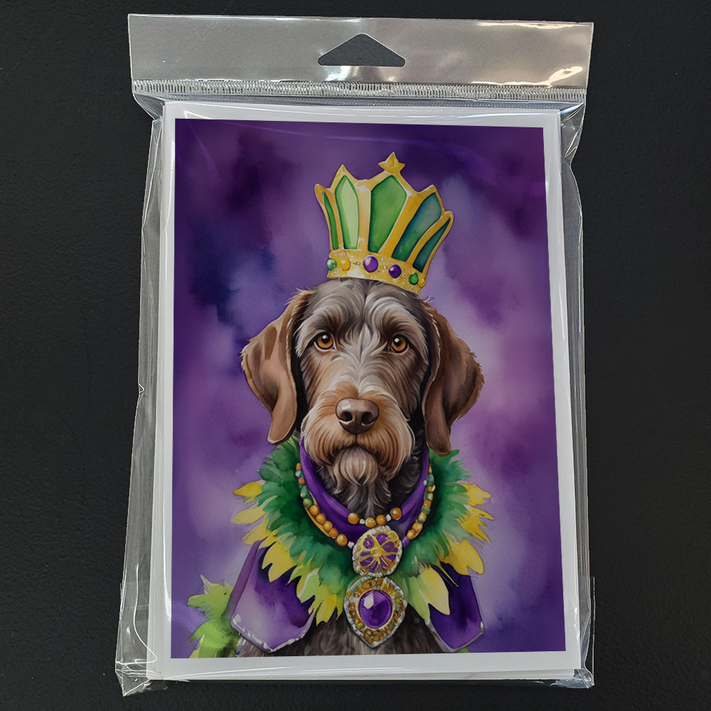 German Wirehaired Pointer King of Mardi Gras Greeting Cards Pack of 8