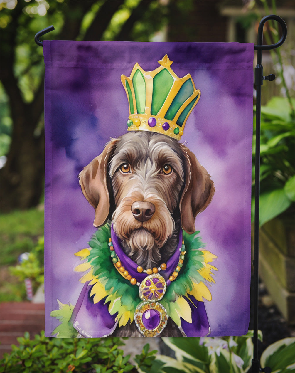 German Wirehaired Pointer King of Mardi Gras Garden Flag