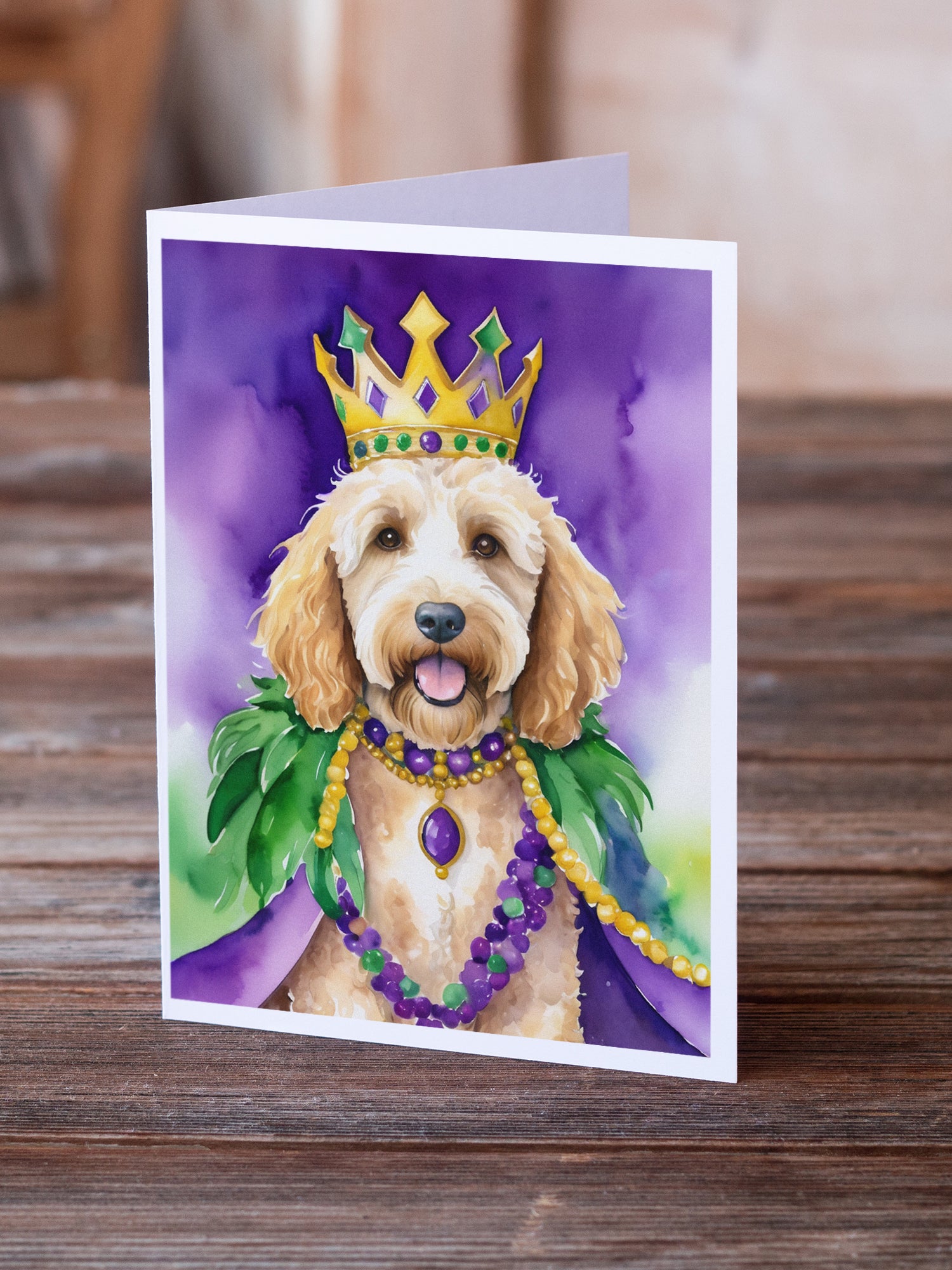 Goldendoodle King of Mardi Gras Greeting Cards Pack of 8