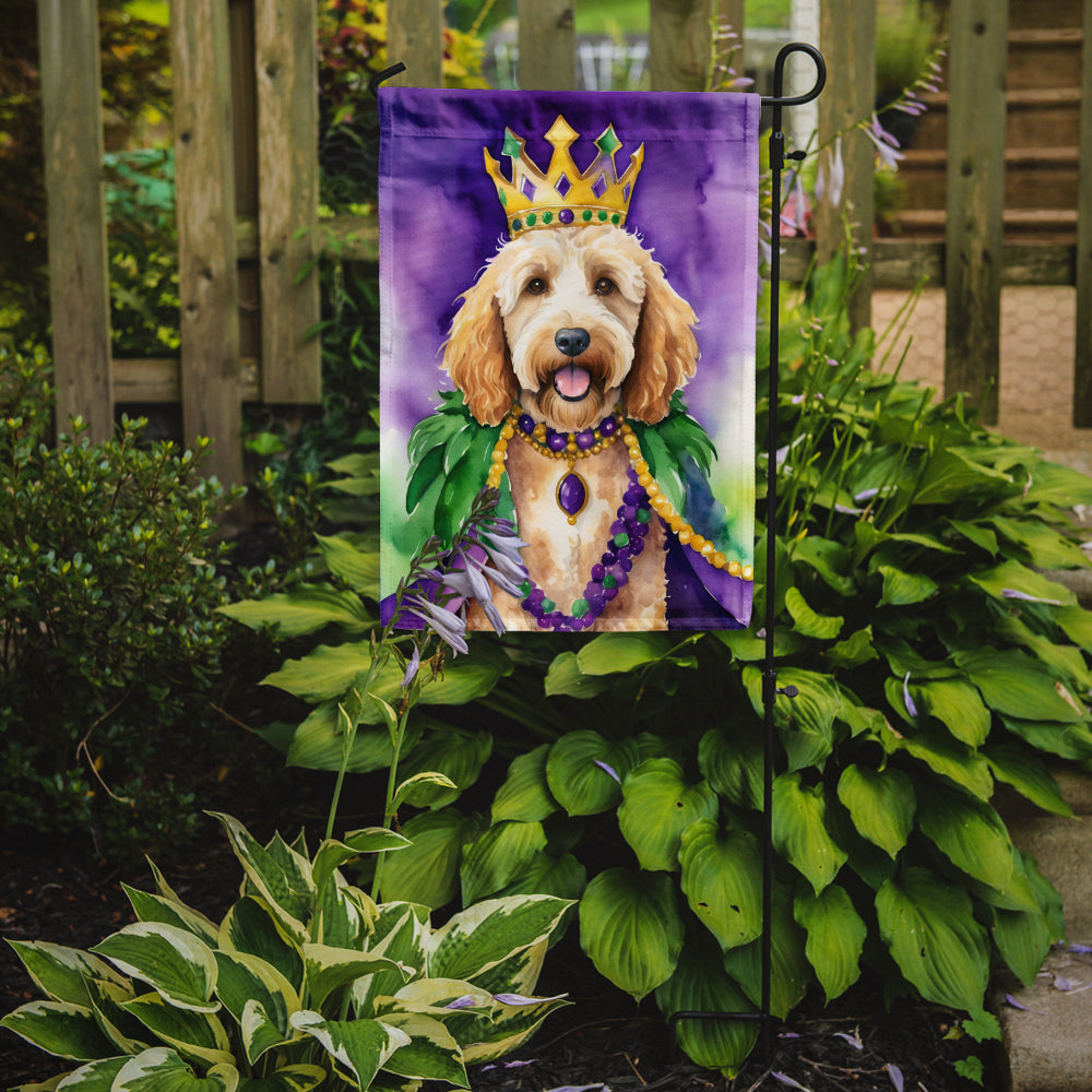 Goldendoodle King of Mardi Gras Garden Flag