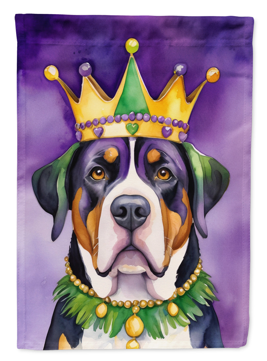 Buy this Greater Swiss Mountain Dog King of Mardi Gras Garden Flag