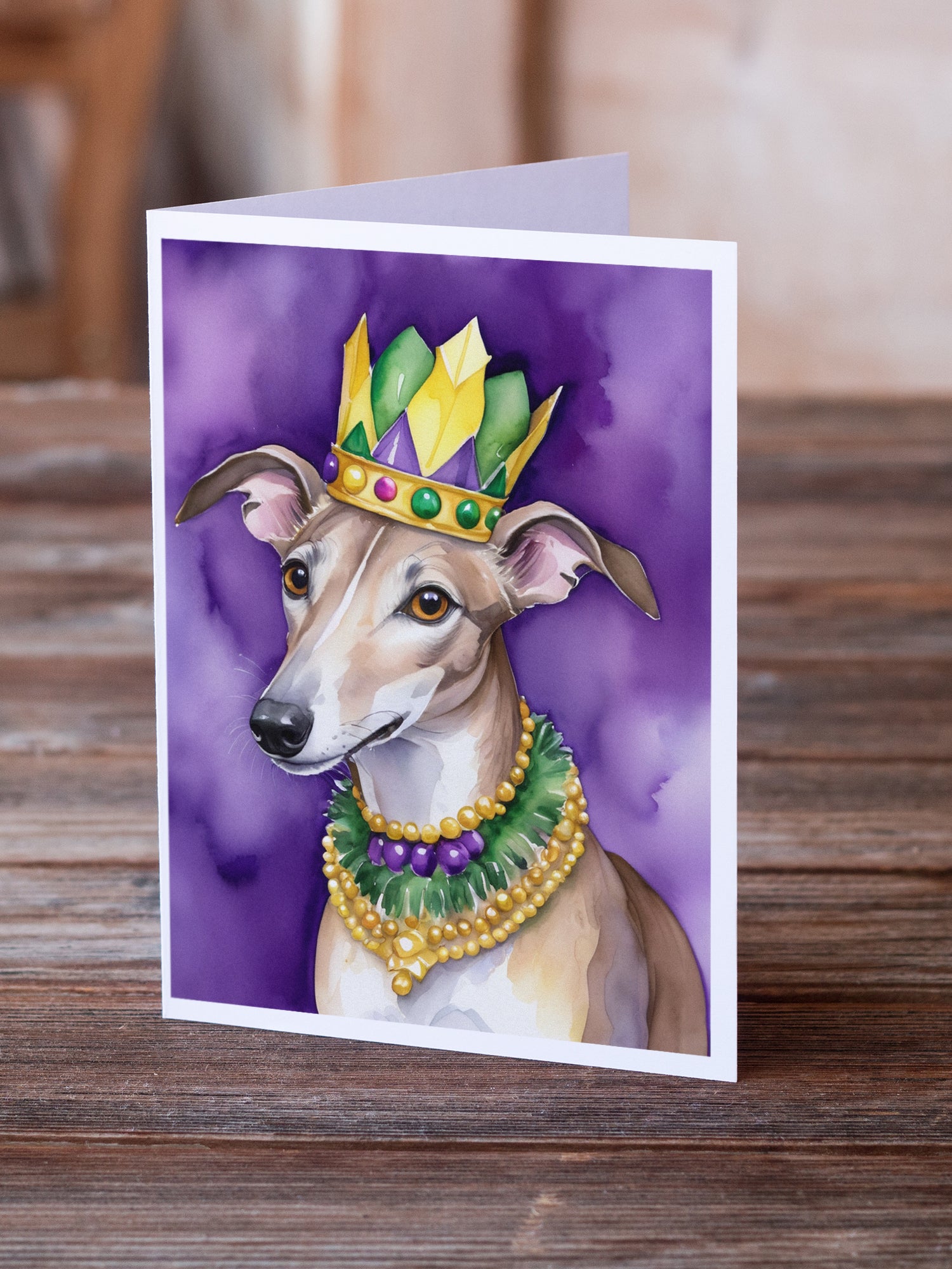 Greyhound King of Mardi Gras Greeting Cards Pack of 8