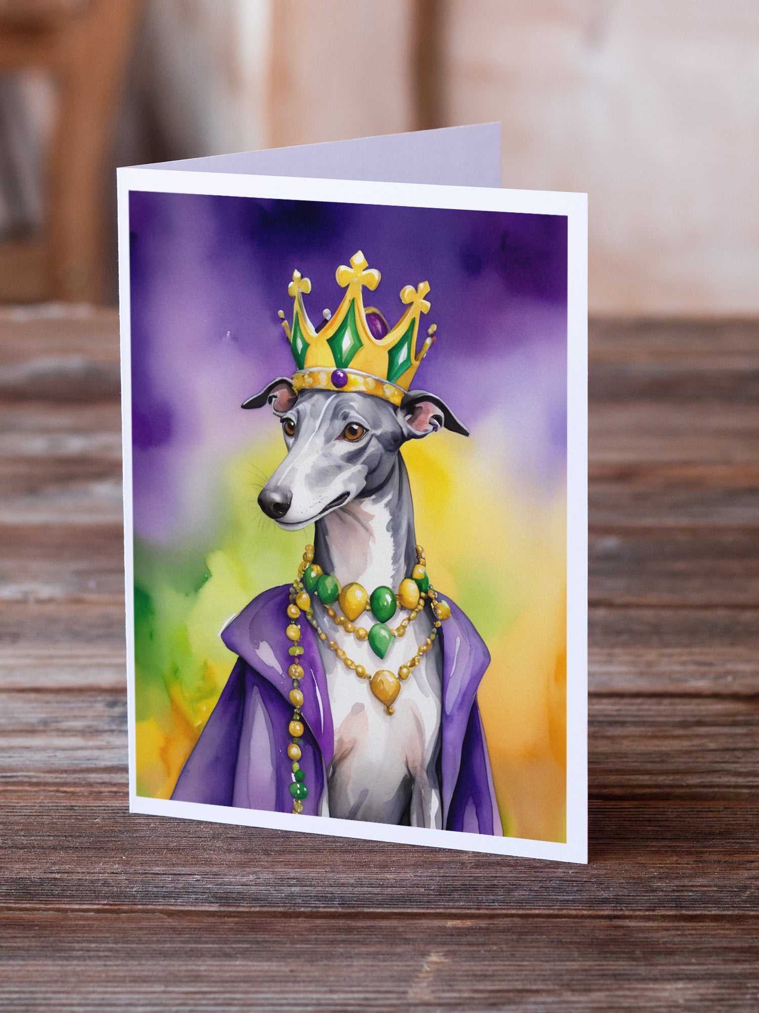 Buy this Greyhound King of Mardi Gras Greeting Cards Pack of 8